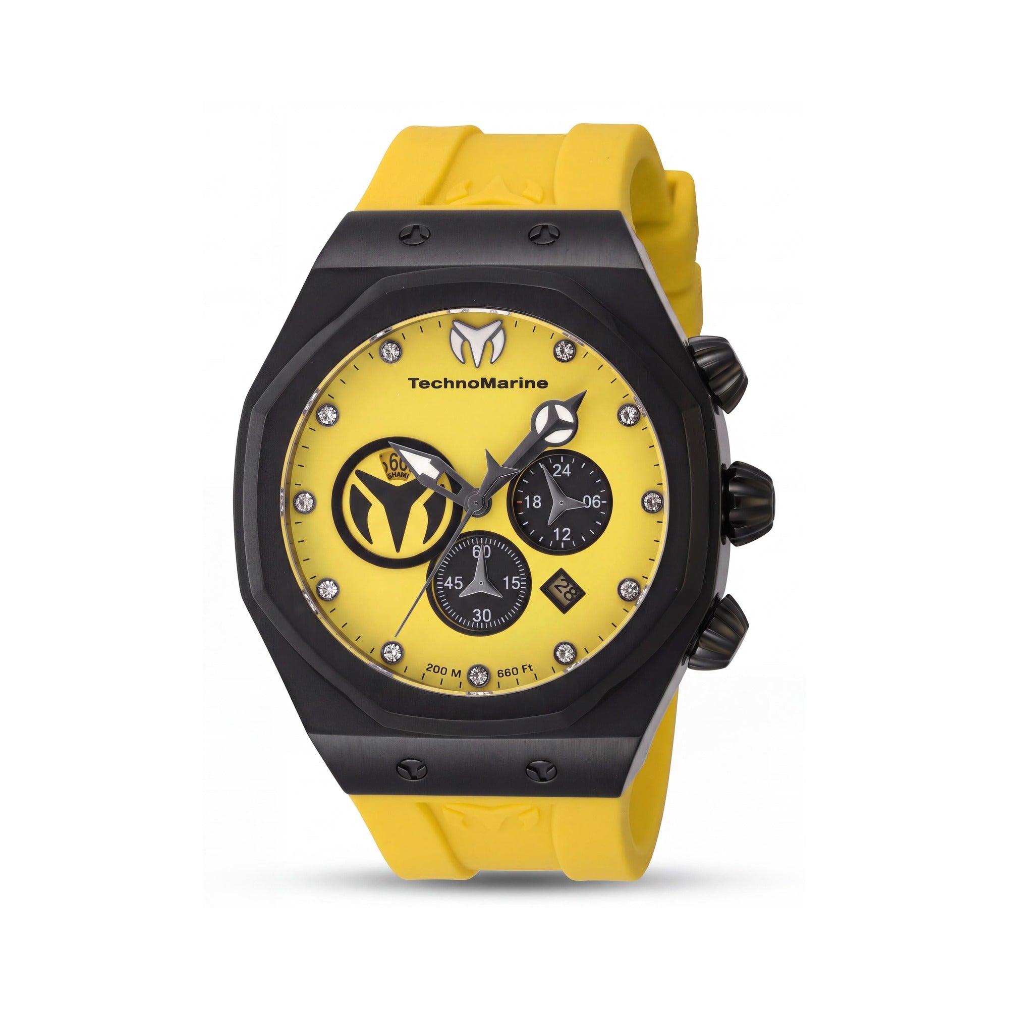 TechnoMarine Reef - Sun TM-523002 Men's Chronograph Quartz Watch, Black Case, Yellow Silicone Strap, 45mm, Photo 1