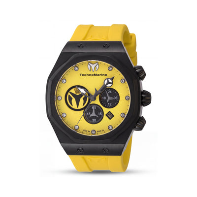 TechnoMarine Reef - Sun TM-523002 Men's Chronograph Quartz Watch, Black Case, Yellow Silicone Strap, 45mm
