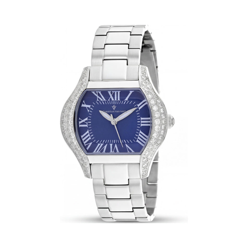 Reloj de pulsera Christian Van Sant CV1832 para mujer, caja y brazalete de acero inoxidable, esfera azul, resistente al al agua