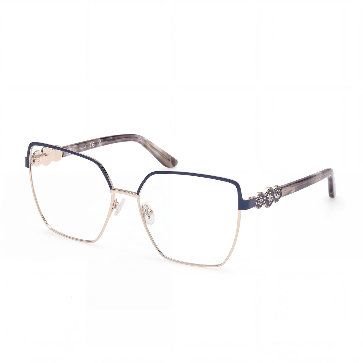 Gafas de metal GUESS Gu50229 para mujer, montura Habana gris azul claro mate, lentes azul claro de 57 mm, Photo 1