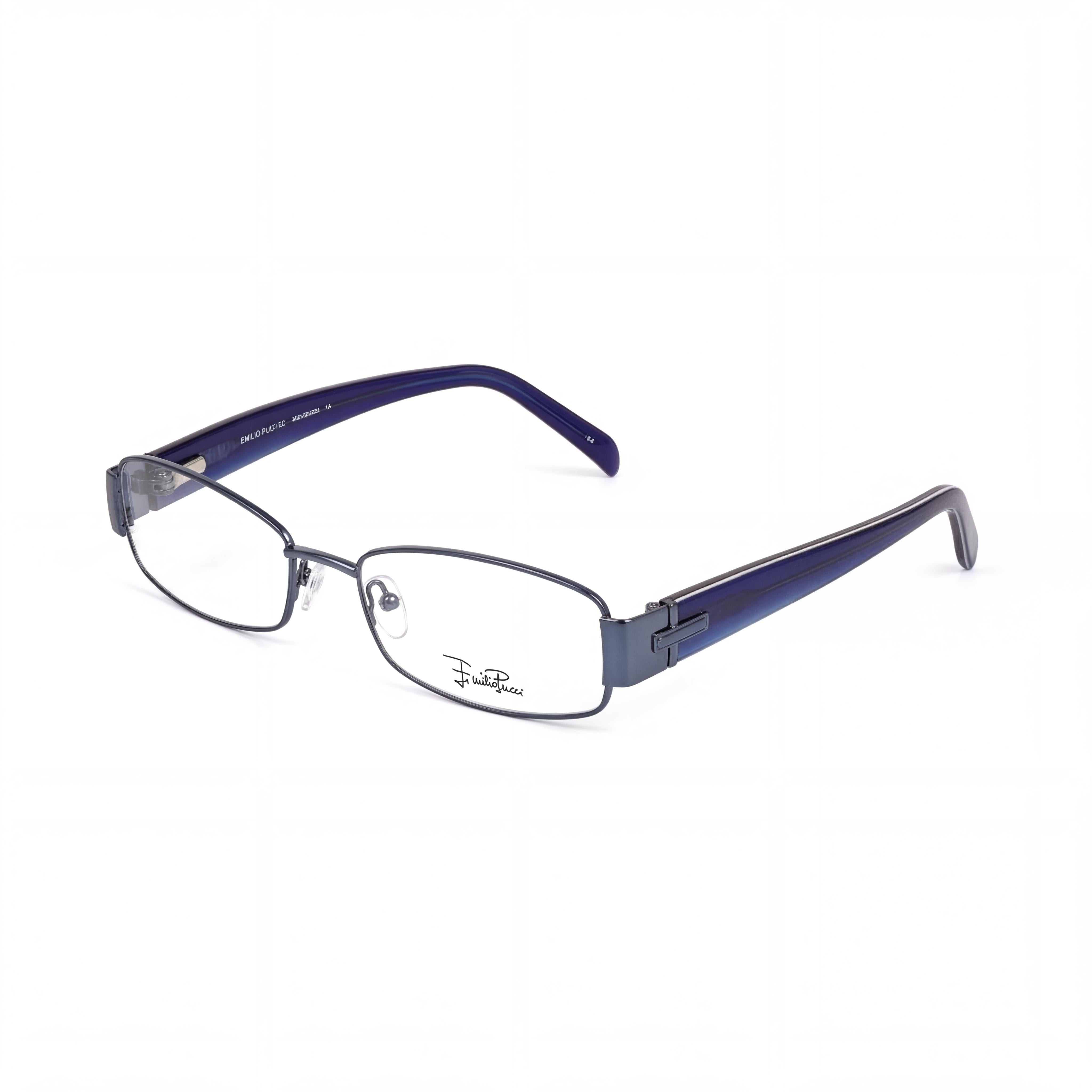 Emilio Pucci Modern Unisex Light Blue Plastic Rectangle Full Rim Clear Customisable Lens Eyeglasses 52mm, Photo 1