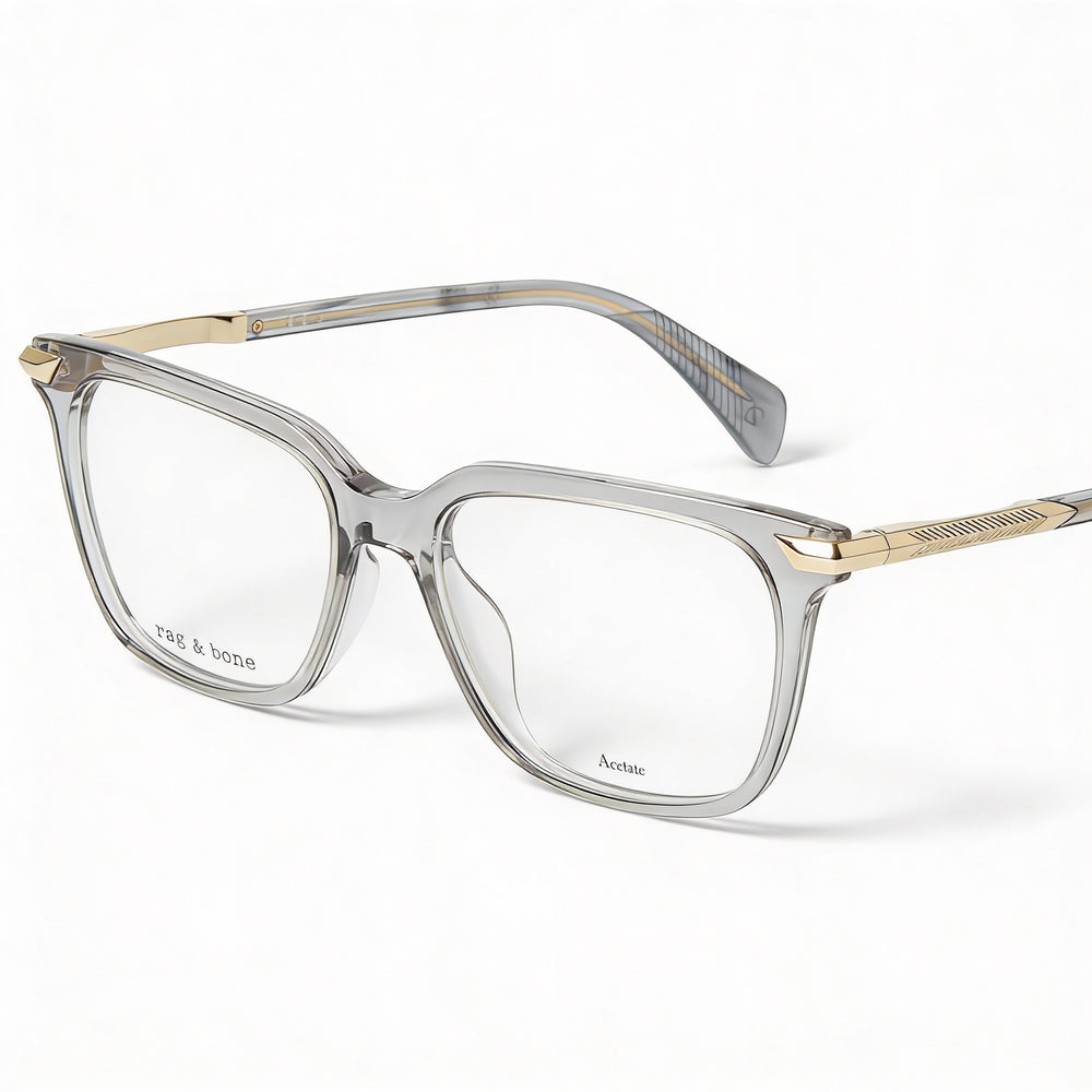 Gafas ópticas informales para mujer Rag & Bone, montura de acetato gris, lentes de plástico grises, talla 51-16-140 mm