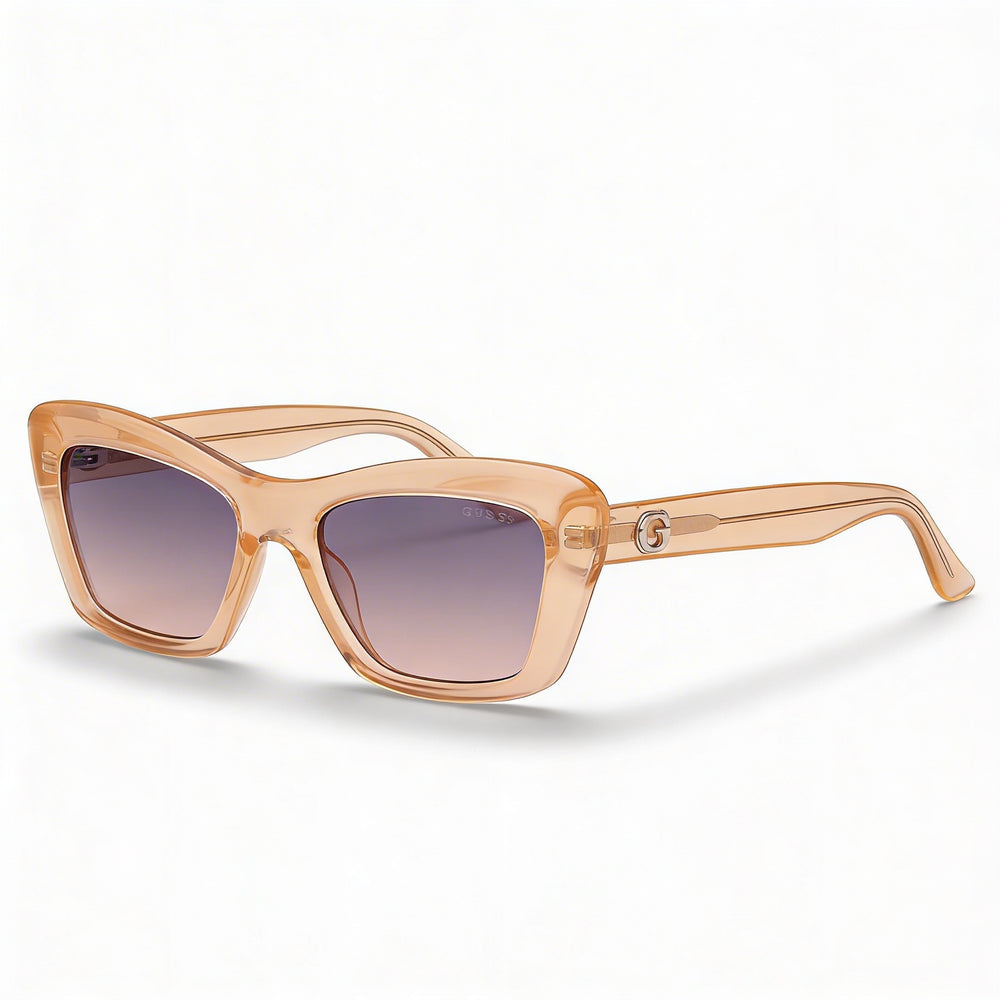 GUESS Plastic Rectangular Women's Sunglasses, Shiny Light Orange Frame, Gradient/Mirror Violet Lenses, 52mm