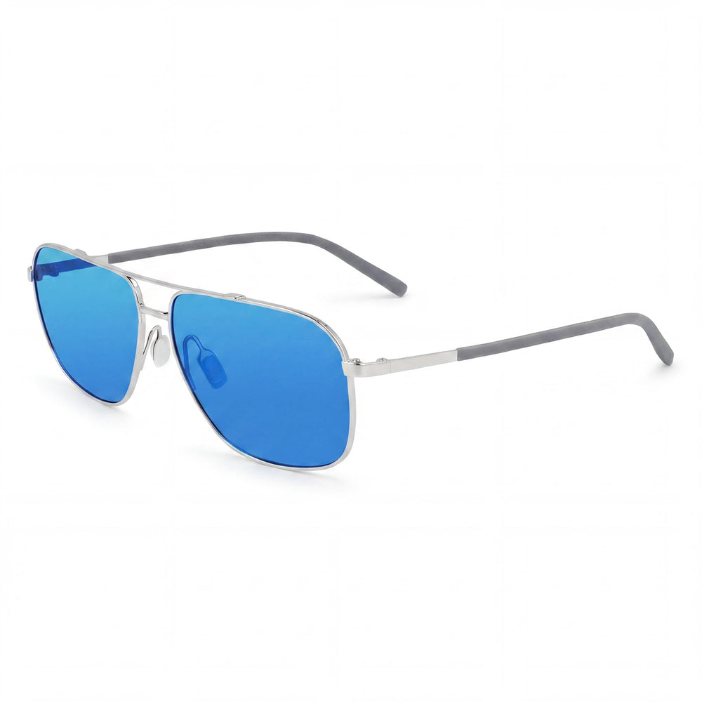 Columbia C115SP MIST TRAIL Men's Navigator Polarized UV Protected Shiny Silver Metal Blue Revo Sunglasses 57mm