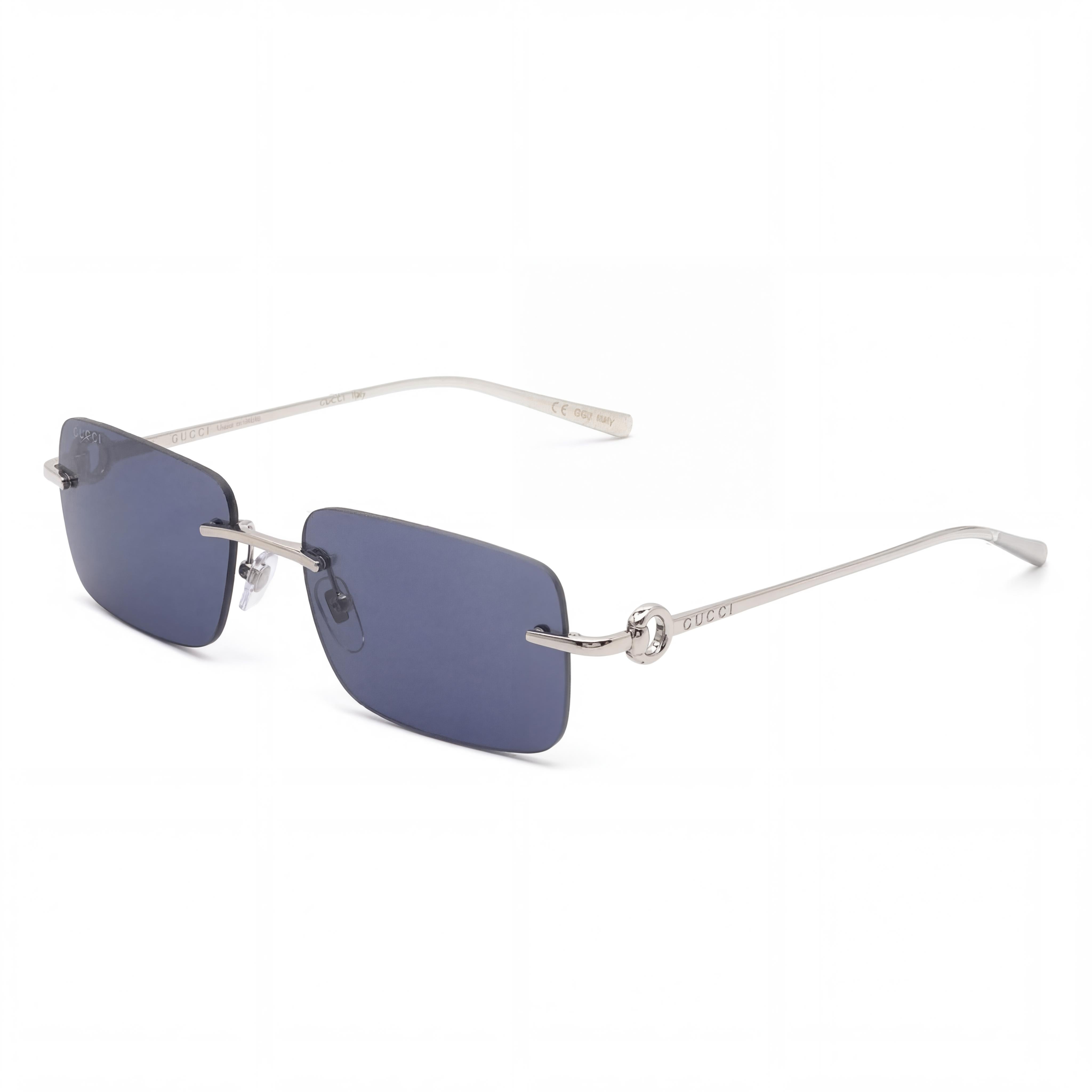 Gafas de sol Gucci Casual para mujer con montura metálica azul plateado y protección UV 100 %, lentes no polarizadas, 55 mm, Photo 1