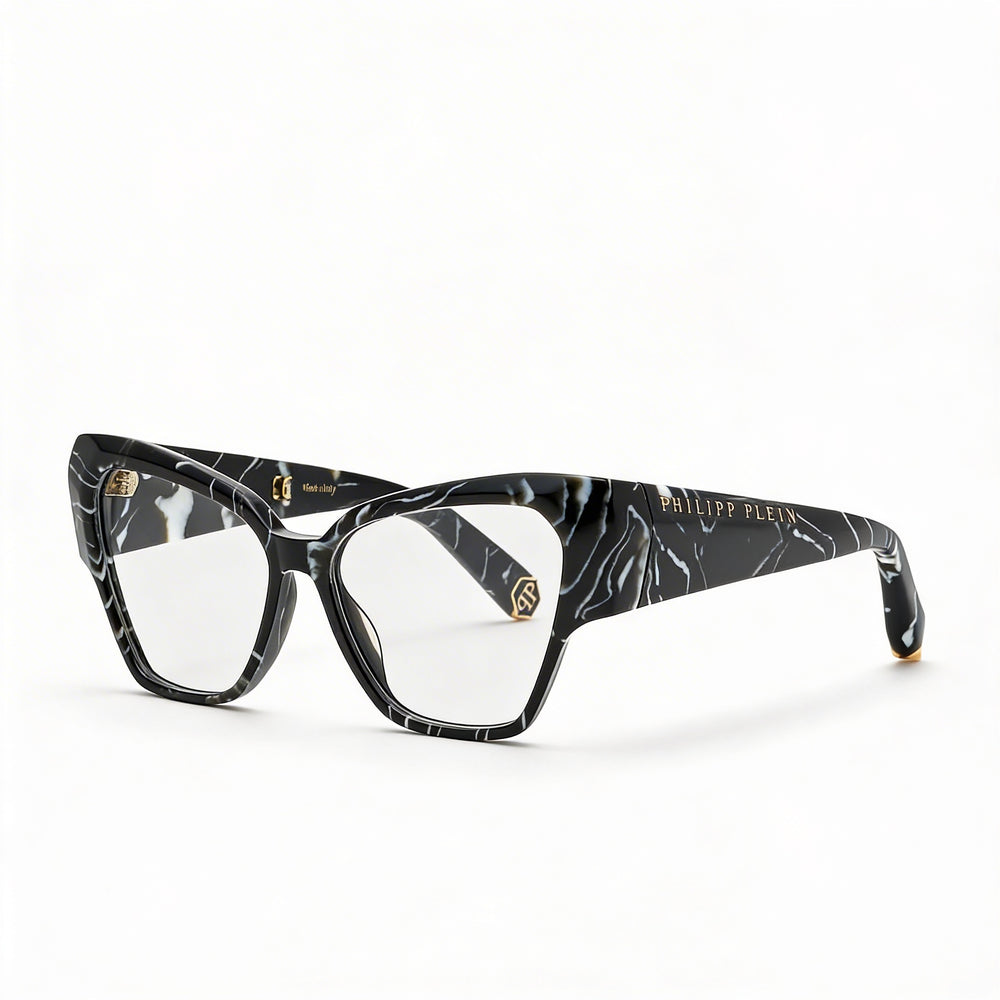 Philipp Plein Classic Men's Marbled Black Acetate Eyeglasses Frame, 55mm Lens, 14mm Bridge, 140mm Temple