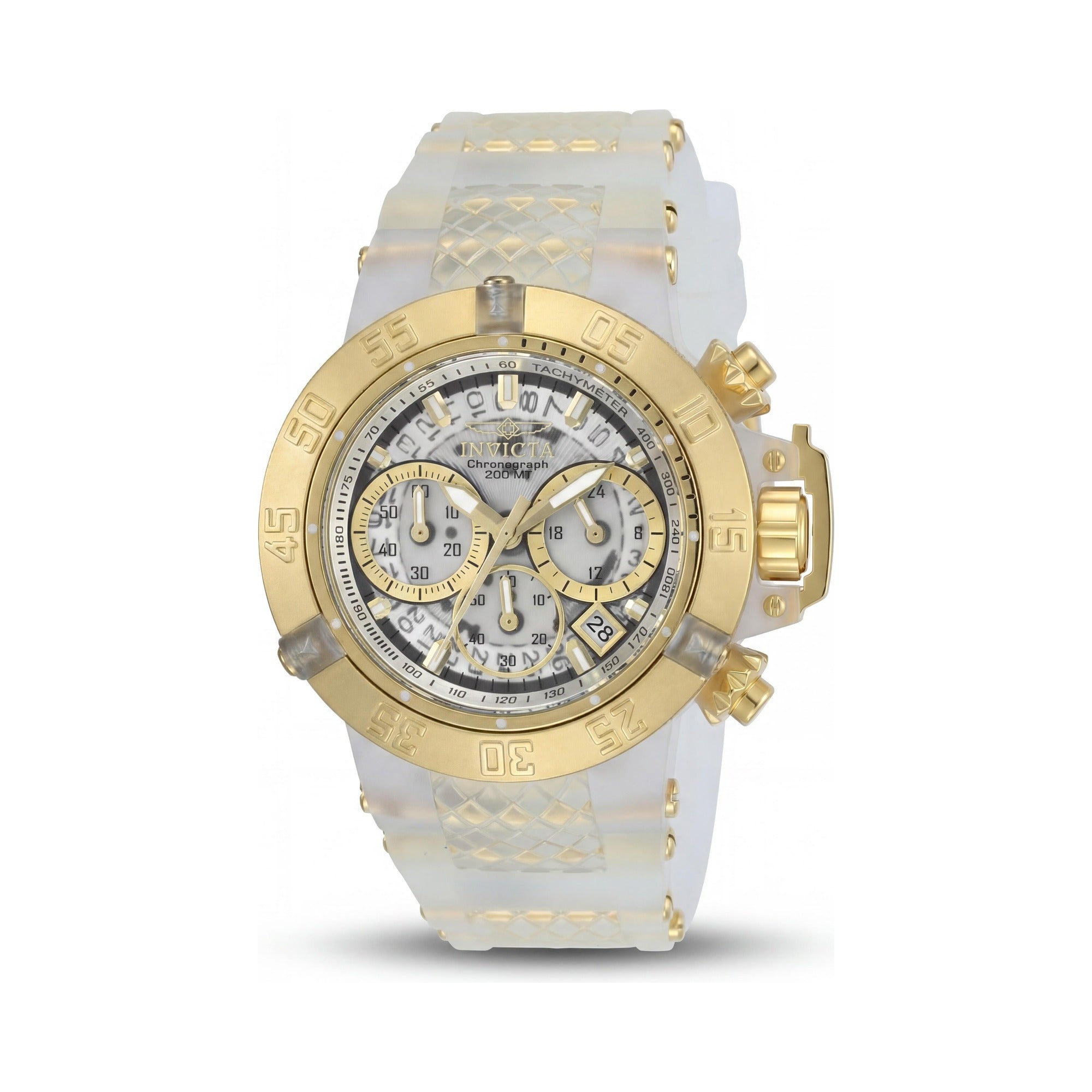 Reloj cronógrafo Invicta para mujer de acero inoxidable de 42 mm con correa de silicona blanca y tono dorado., Photo 1