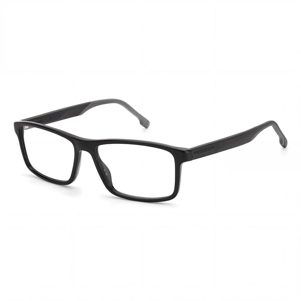 Gafas Ópticas Carrera 8865 Unisex, armazón de plástico negro con lentes de demostración negros, ancho de lente de 57 mm