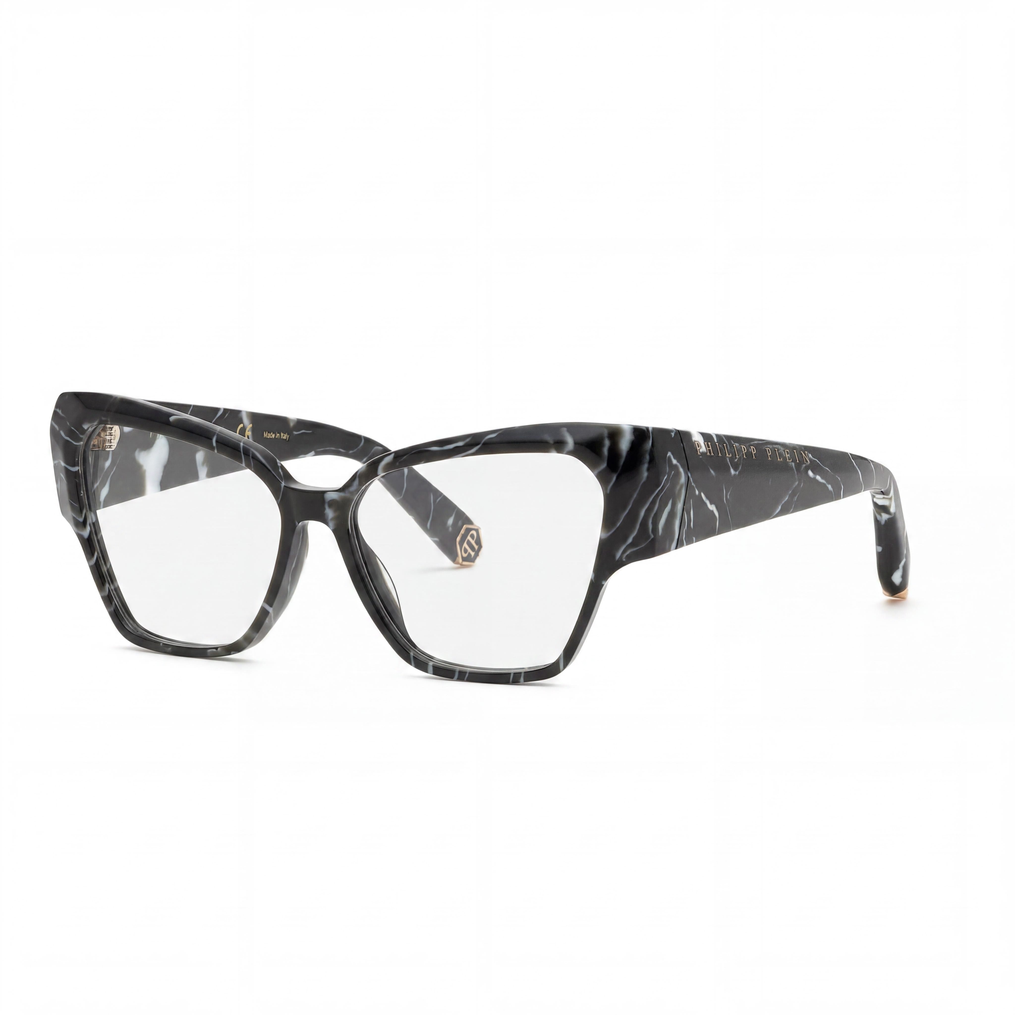 Philipp Plein Classic Men's Marbled Black Acetate Eyeglasses Frame, 55mm Lens, 14mm Bridge, 140mm Temple, Photo 1