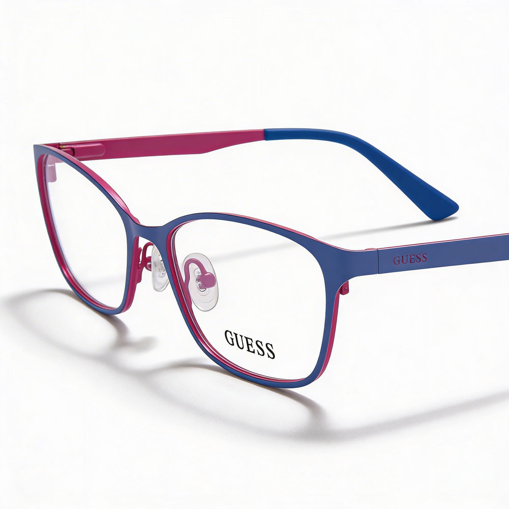 GUESS Modern Women's Matte Blue Metal Frame Eyeglasses with 52mm Clear Non- Polycarbonate Lenses
