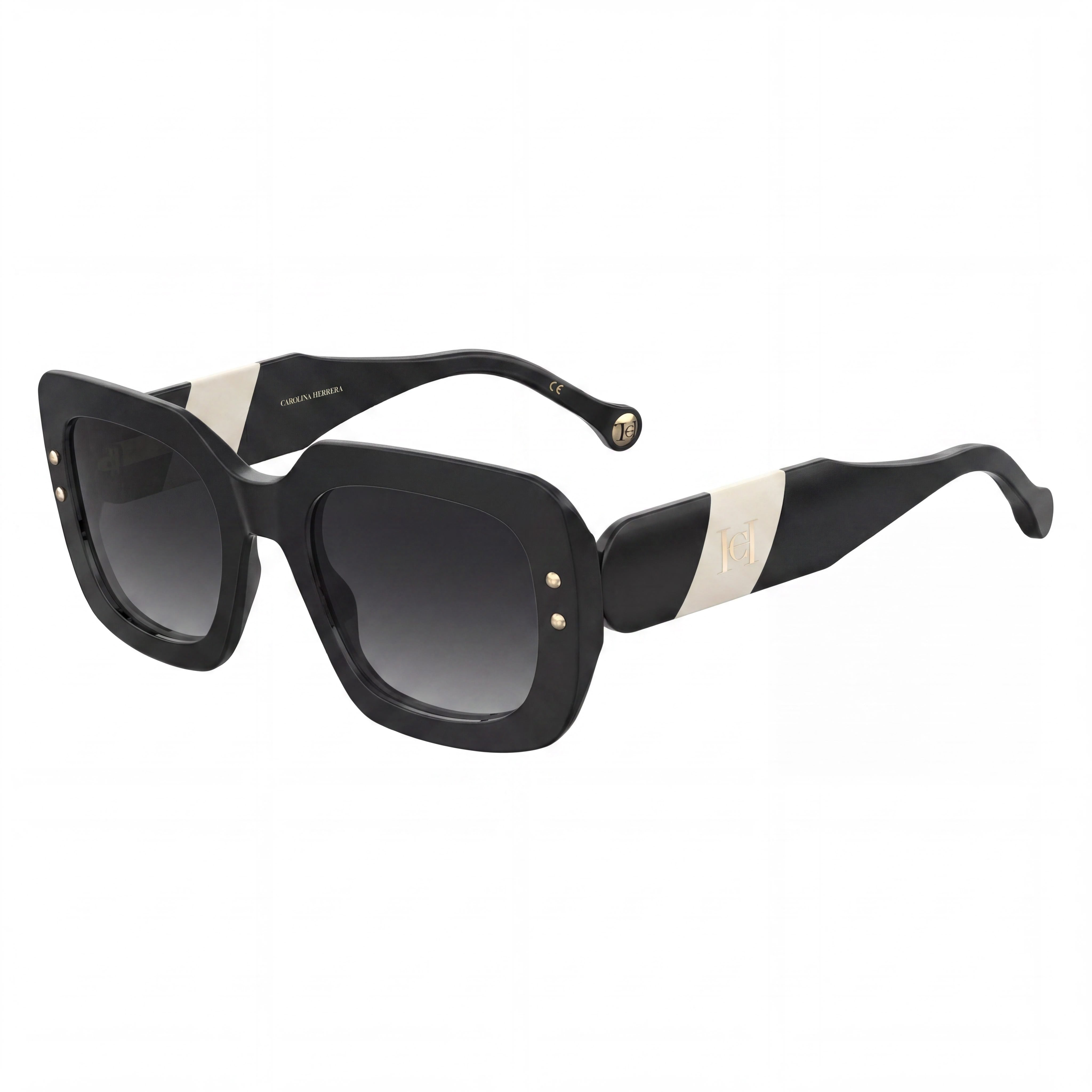 Carolina Herrera HER 0186/S Unisex Rectangular Acetate UV Non-Polarized Sunglasses Black White Dark Grey Shaded Lenses 52-22-145, Photo 1