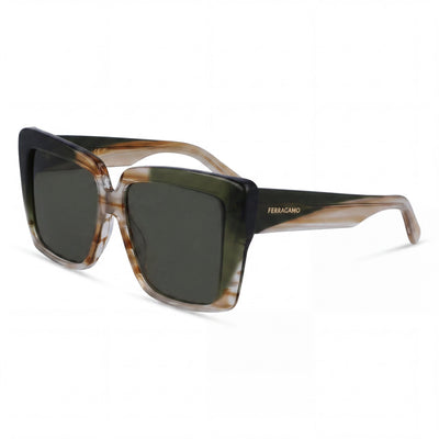 Salvatore Ferragamo Sf1060sn Men's Striped Honey/Khaki Plastic Frame UV Protection 55mm Eyewear