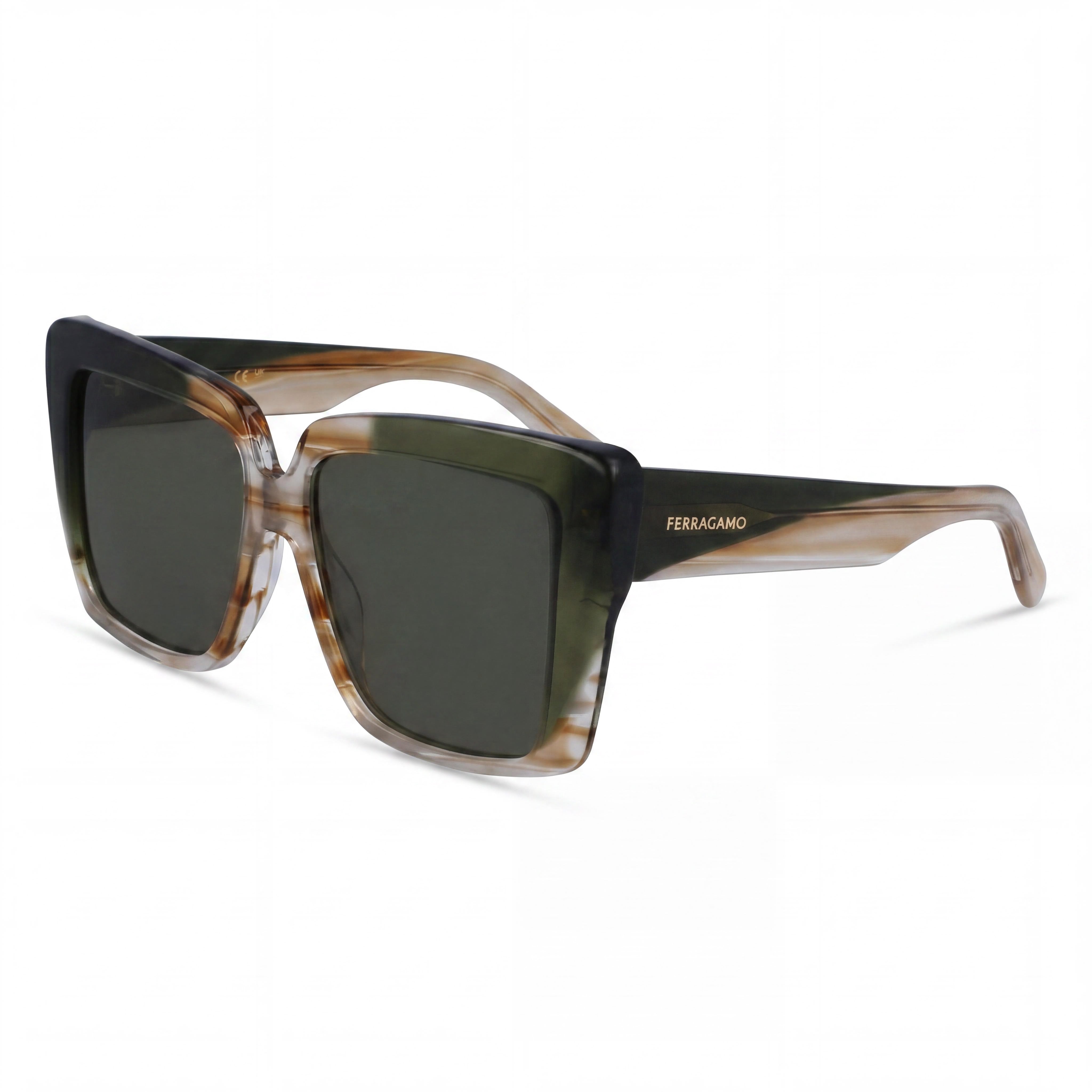 Salvatore Ferragamo Sf1060sn Men's Striped Honey/Khaki Plastic Frame UV Protection 55mm Eyewear, Photo 1