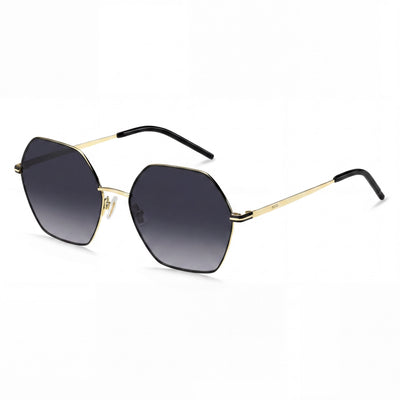 Hugo Boss BOSS 1589/S Light & Minimal Women's Black Gold Grey Stainless Steel Round Dark Grey Shaded UV Protected Sunglasses 57-17-140