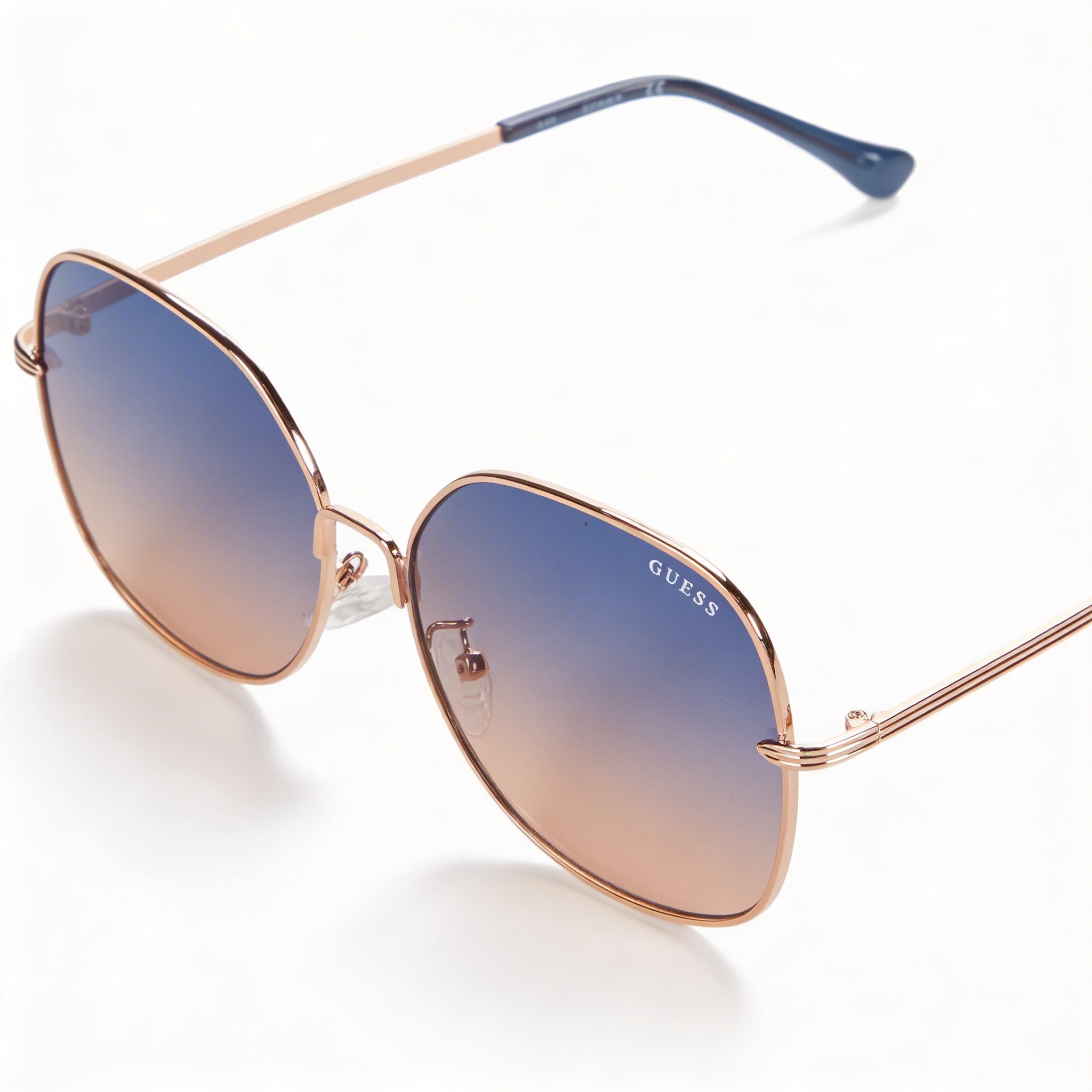 Gafas de sol Guess GF0385 para mujer, montura de plástico en oro rosa/degradado azul, lentes degradadas azules, protección UV, Photo 2