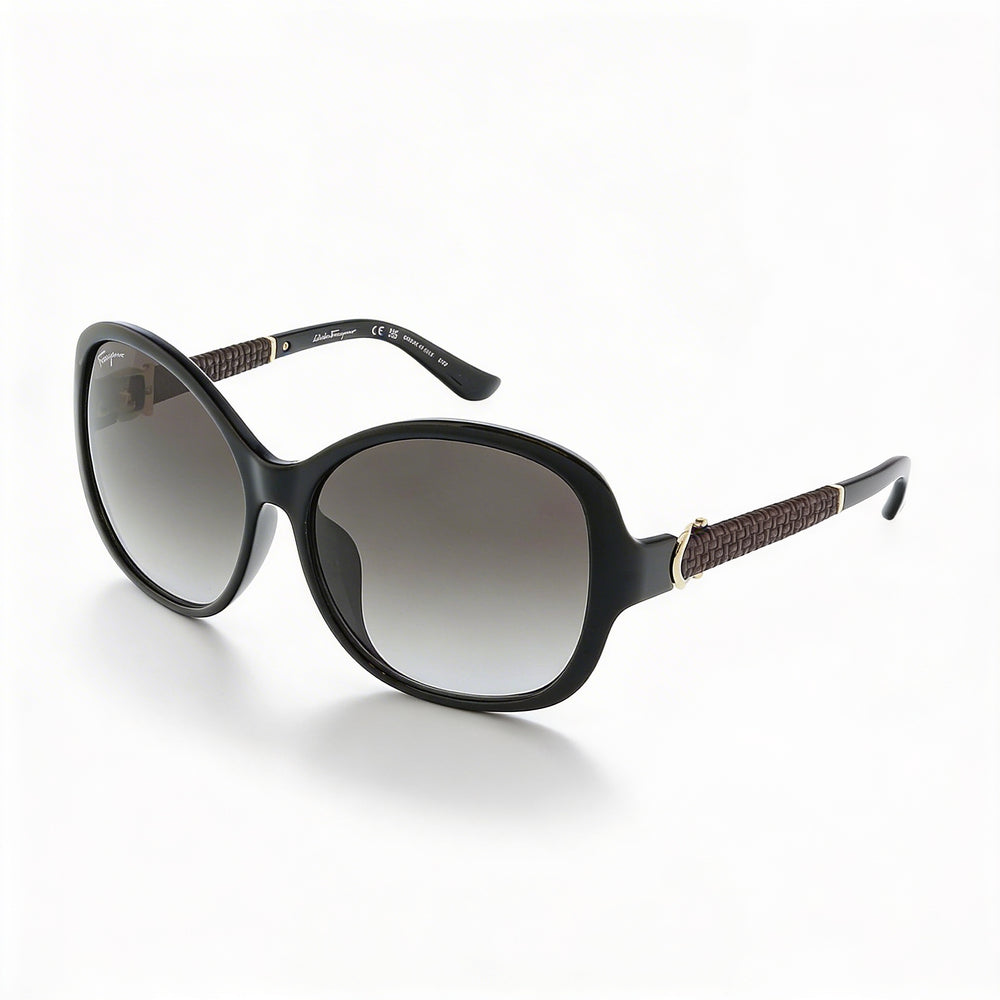 Gafas de sol Ferragamo Oval Gradiente Negro Gris de Mujer con Montura de Plástico Negro Gris Gradiente, Lente de Gradiente Gris, Protección UV, 59mm