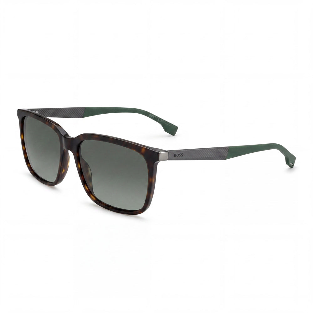 Gafas de sol Hugo Boss Tech & Innovation para hombre, de fibra de carbono, rectangulares, color verde habano y gris, antirreflejos, de 57 mm