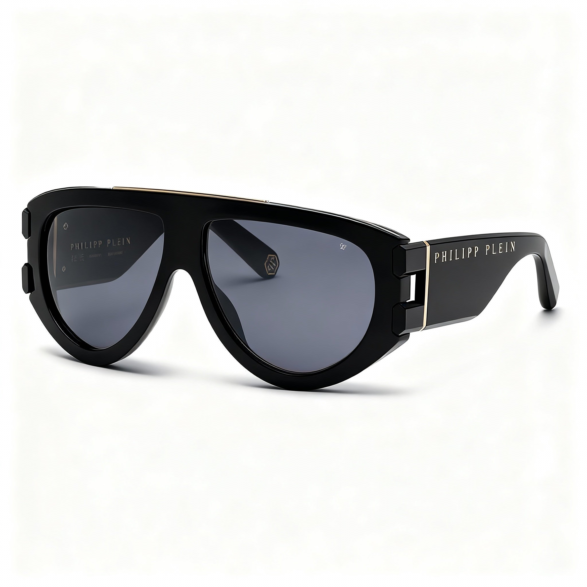 Philipp Plein SPP127M Men's Casual Shiny Black Cellulose Acetate Smoke Mirror Silver Sunglasses 60-13-145