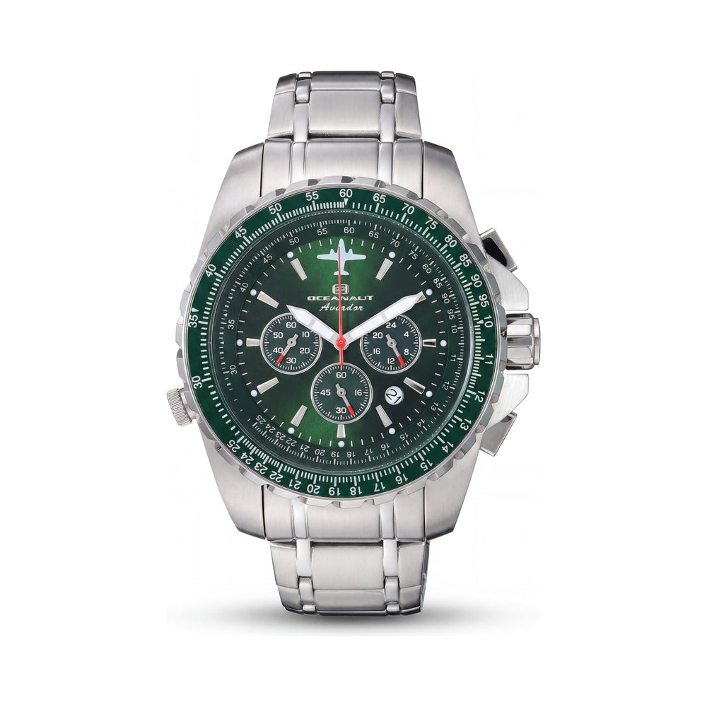 Oceanaut Aviador Pilot - Cronógrafo de cuarzo para hombre, esfera verde, acero inoxidable, 45 mm