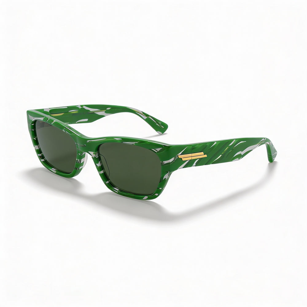 Bottega Veneta Unisex Square/Rectangle Acetate Shiny Hybrid Zebra Green Crystal UV Protection Sunglasses 55mm