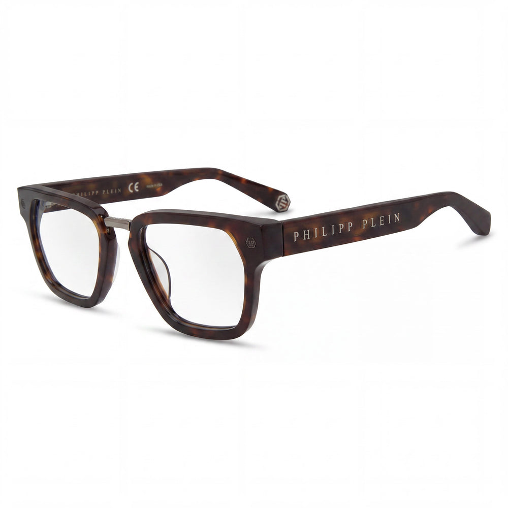 Gafas clásicas Philipp Plein para hombre con montura color Havana oscuro y lentes de plástico, ancho de lente de 51 mm