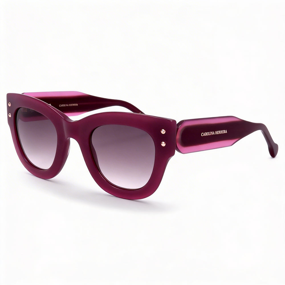 Gafas de sol casuales Carolina Herrera para mujer, montura de aceite ecológico ciclamen, lentes de doble tono gris 47-26-145