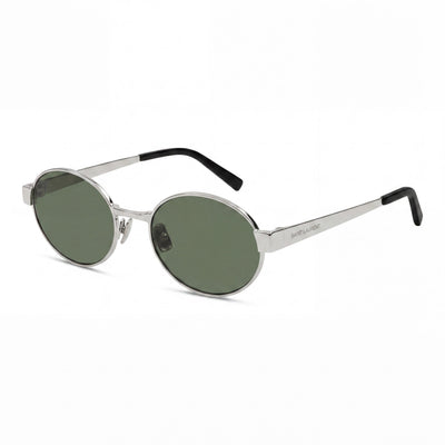 Gafas de sol Saint Laurent Casual para mujer, redondas, no polarizadas, con montura metálica, color gris plateado, de 53 mm