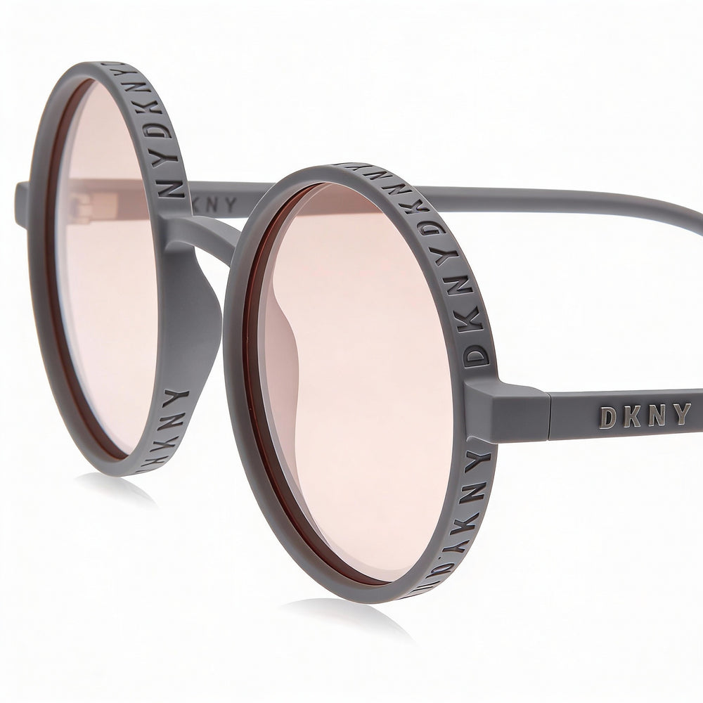 DKNY Classic Retro-Round Women's Grey Injected Frame Sunglasses with Blush Mirror Lenses 53mm UV Protection