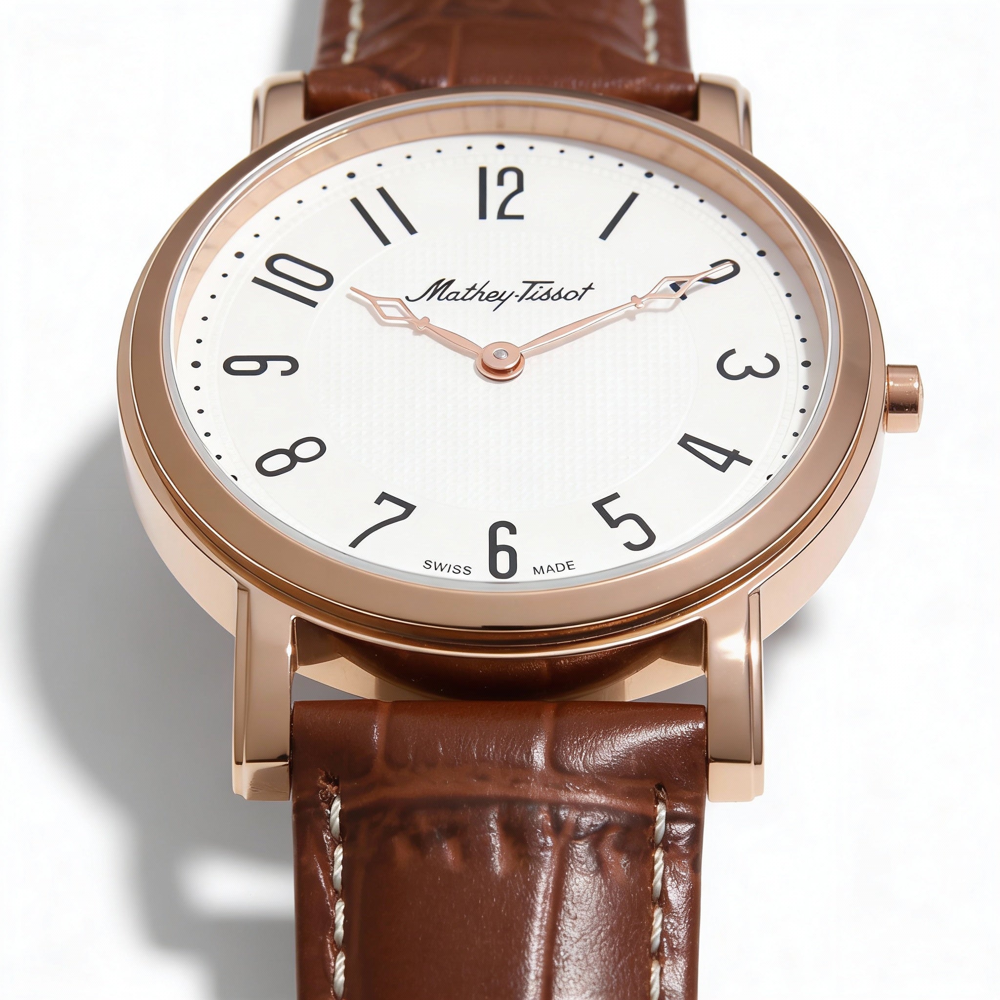 MATTHEY-TISSOT Quartz Movement Men's White Dial Stainless Steel Leather Water Resistant Round Watch, Photo 1