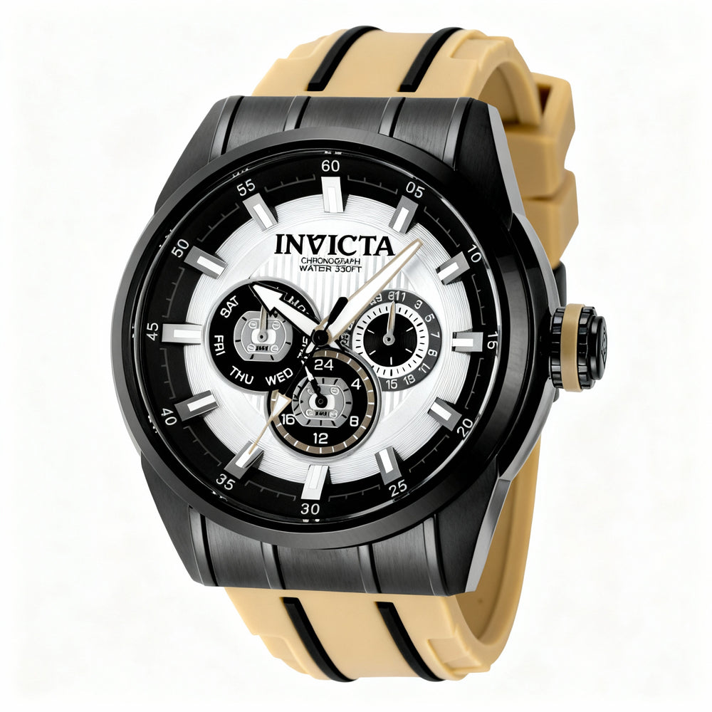 Reloj Invicta Speedway 49053 para hombre, de cuarzo, resistente al agua hasta 10 ATM, esfera plateada de 48 mm y correa de silicona.