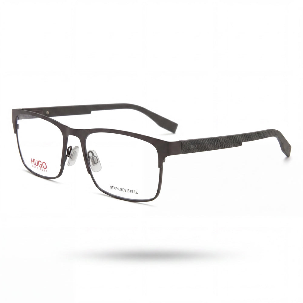 HUGO HG 0293 Eyeglasses for Men and Women, Matte Brown Stainless Steel, Full Rim Rectangle, 56mm