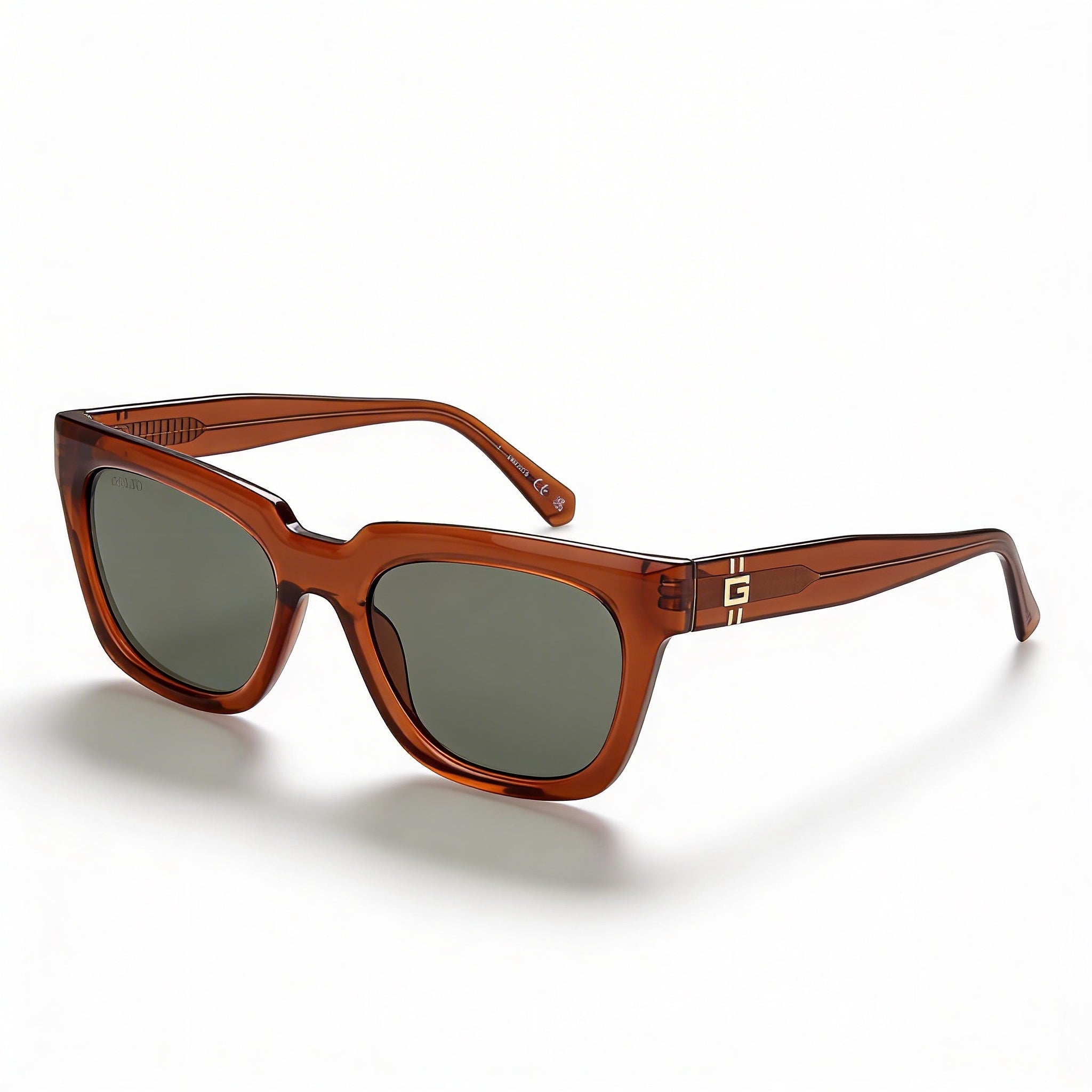 GUESS Women's Square Injected Plastic Sunglasses Shiny Dark Brown Frame with Green Lenses 100% UV Protection 53mm, Photo 1