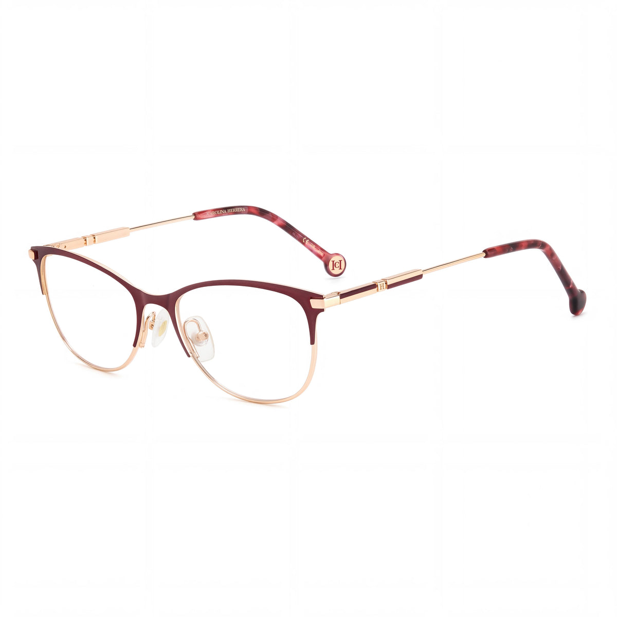 Gafas de sol Carolina Herrera 0211 para hombre, cuadradas, sin polarización, de acero inoxidable dorado y burdeos, 53 mm, Photo 1