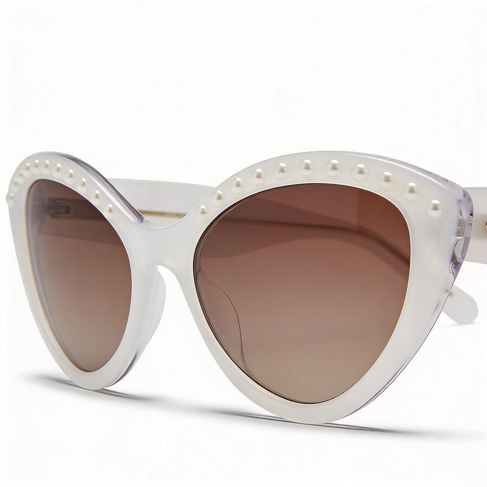 Kate Spade New York JUNI/G/S PEARL Gafas de sol de mujer blancas y marrones con montura de acetato, lentes marrones degradadas con protección UV de 55 mm