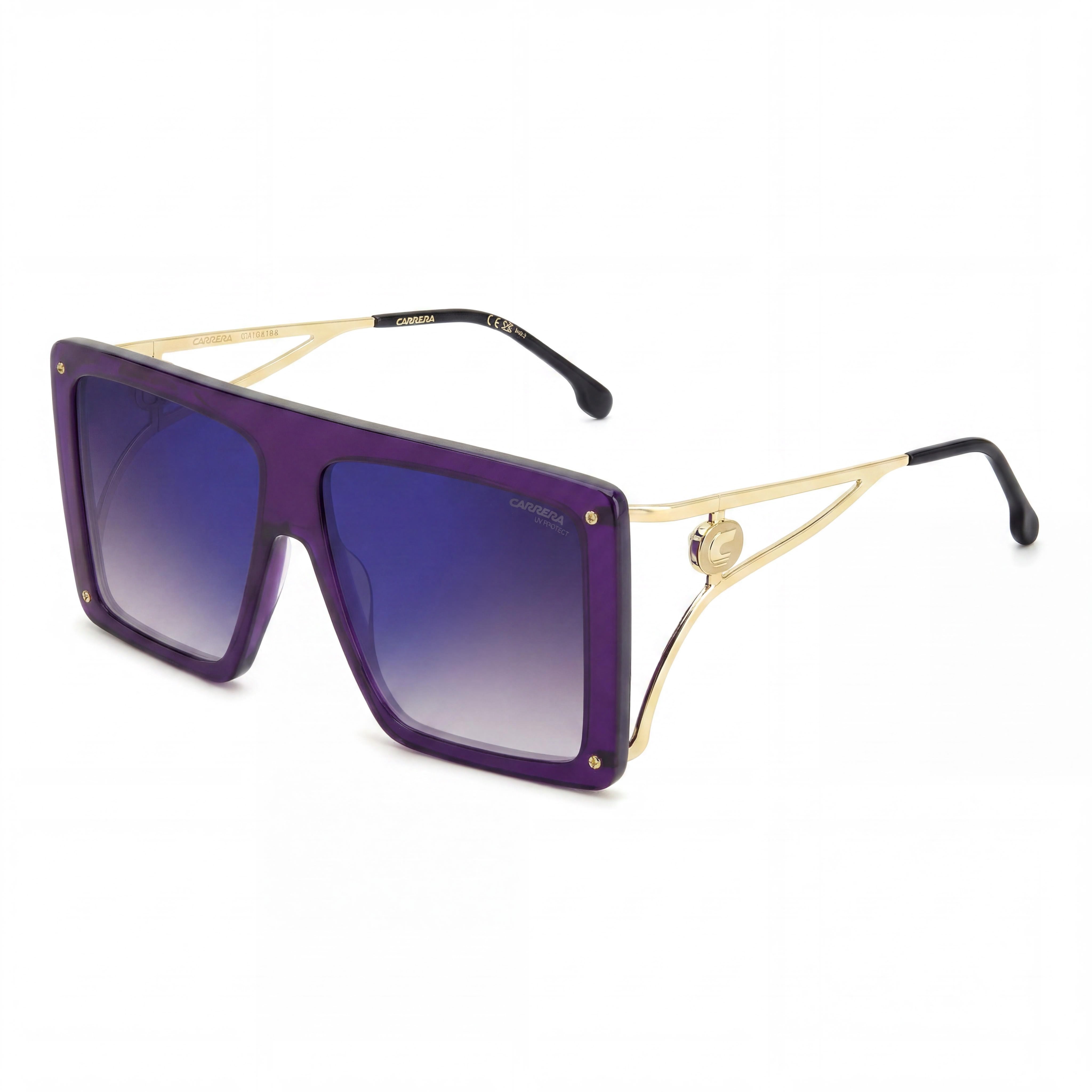 Carrera Casual - Gafas de sol para mujer con montura de acetato violeta, lentes grises de espejo sin polarizar con protección UV, 60 mm, Photo 1