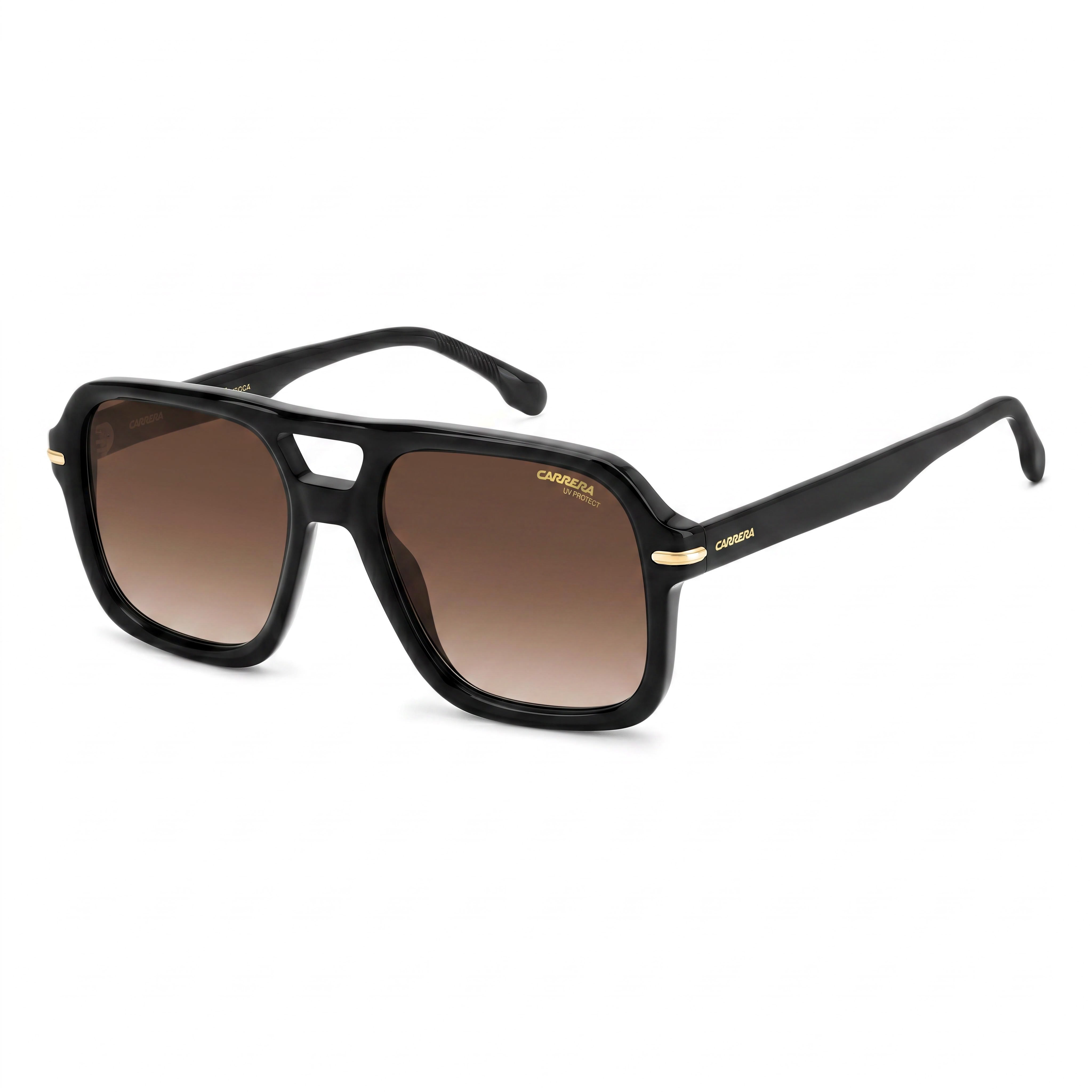 Gafas de sol Carrera 317/S para hombre, con montura de plástico negro y lentes marrones degradadas no polarizadas de 55 mm con protección UV, Photo 1