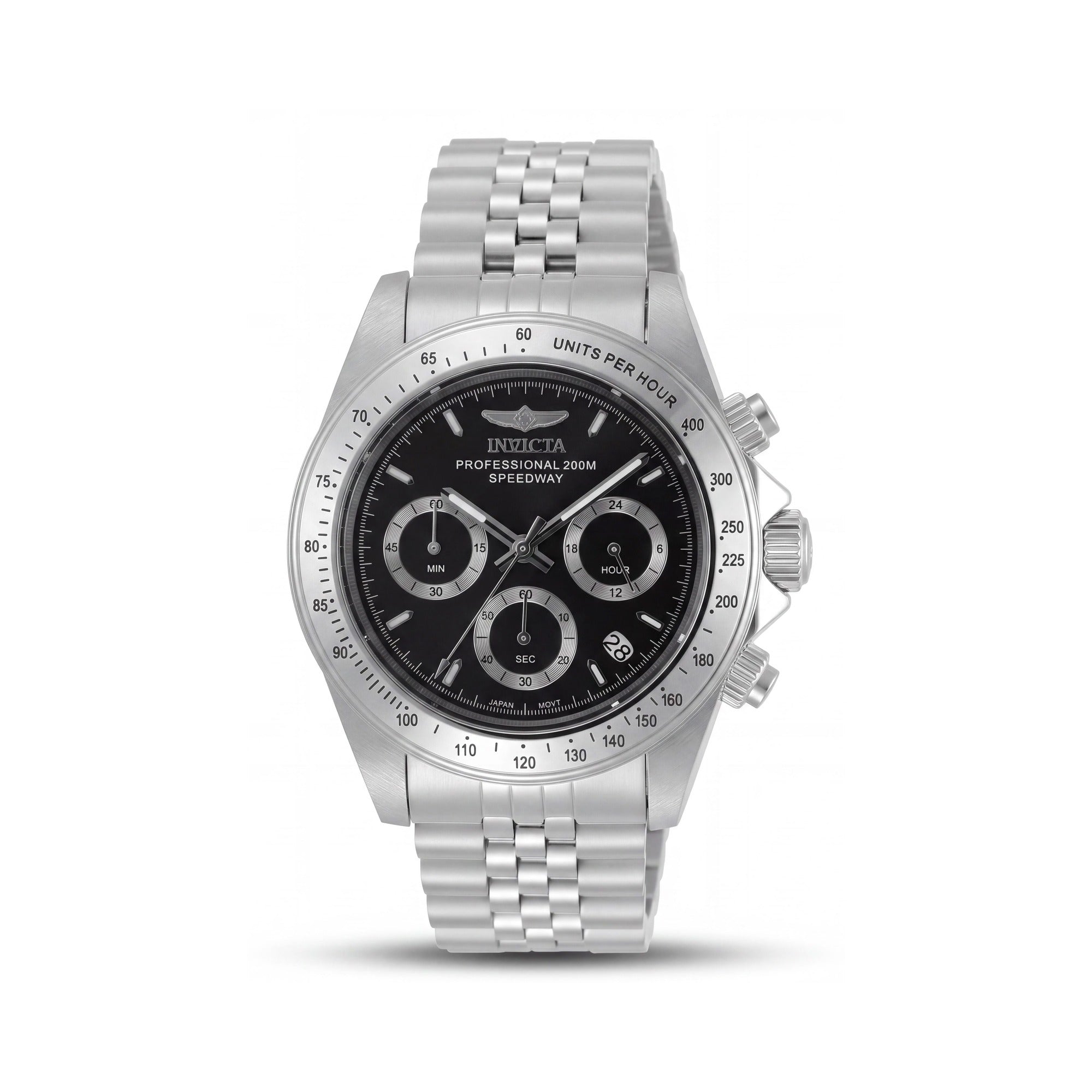 Invicta Speedway 30989 Unisex Chronograph Quartz Silver Stainless Steel Bracelet Watch, Black Dial, 39mm, Photo 1