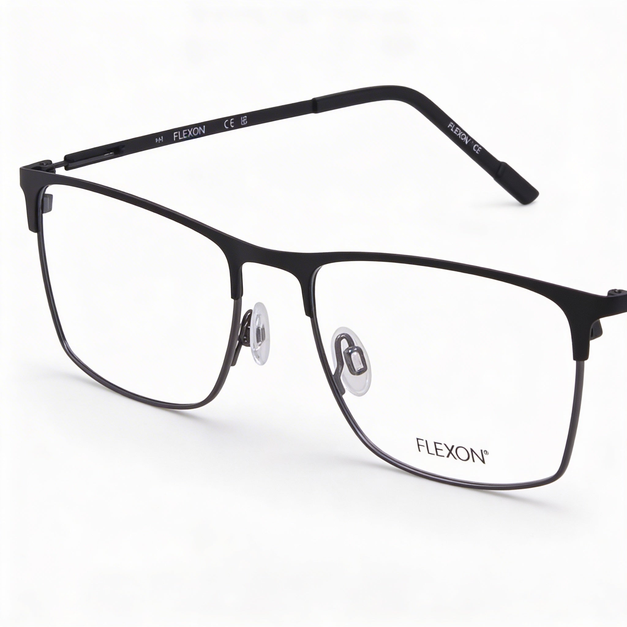 Flexon E1141 Men's Acetate Matte Black Gunmetal Rectangle Eyeglasses 56mm, Photo 2