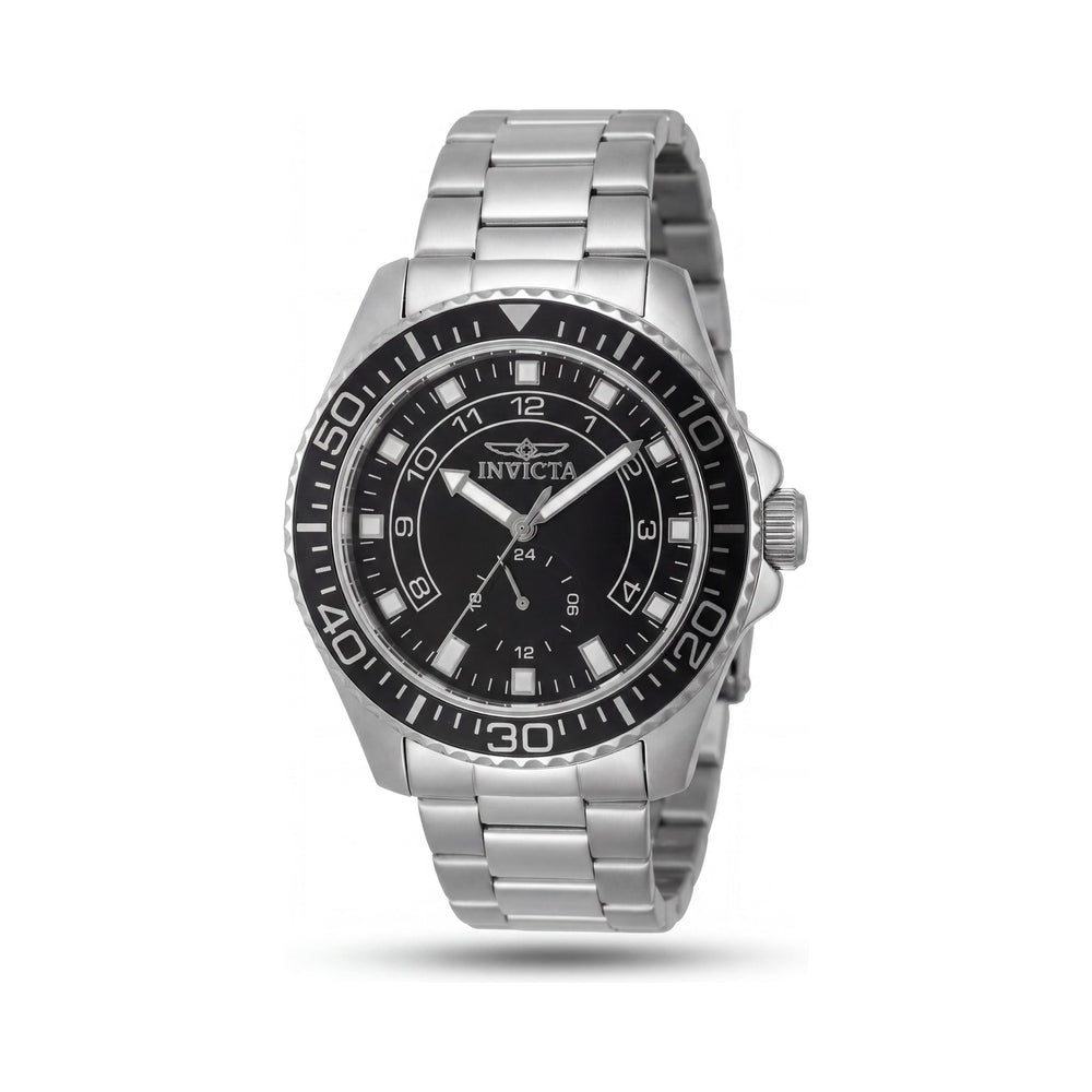 Reloj Invicta unisex de 44 mm con brazalete de acero inoxidable plateado, esfera negra, cristal Hardlex, resistente al agua y a los arañazos