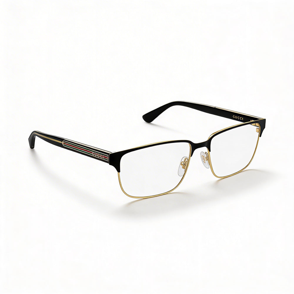 Gucci GG0383O-004 Men's Rectangle Full Rim Plastic and Metal Eyeglasses Black, Gold, Green, Red 58mm
