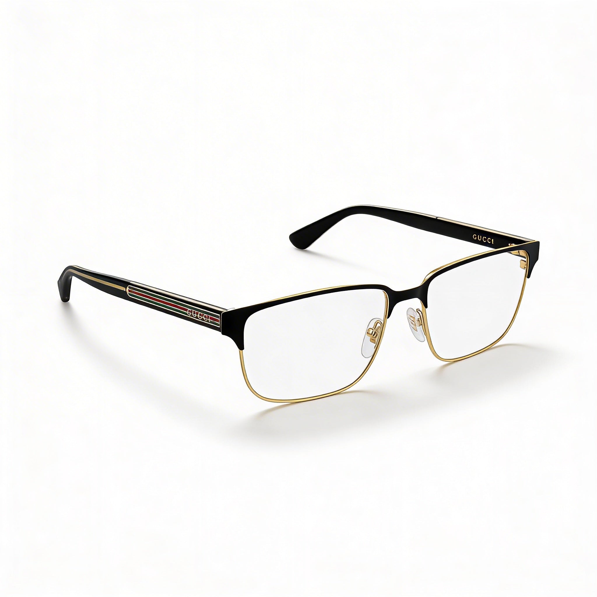 Gucci GG0383O-004 Men's Rectangle Full Rim Plastic and Metal Eyeglasses Black, Gold, Green, Red 58mm, Photo 1