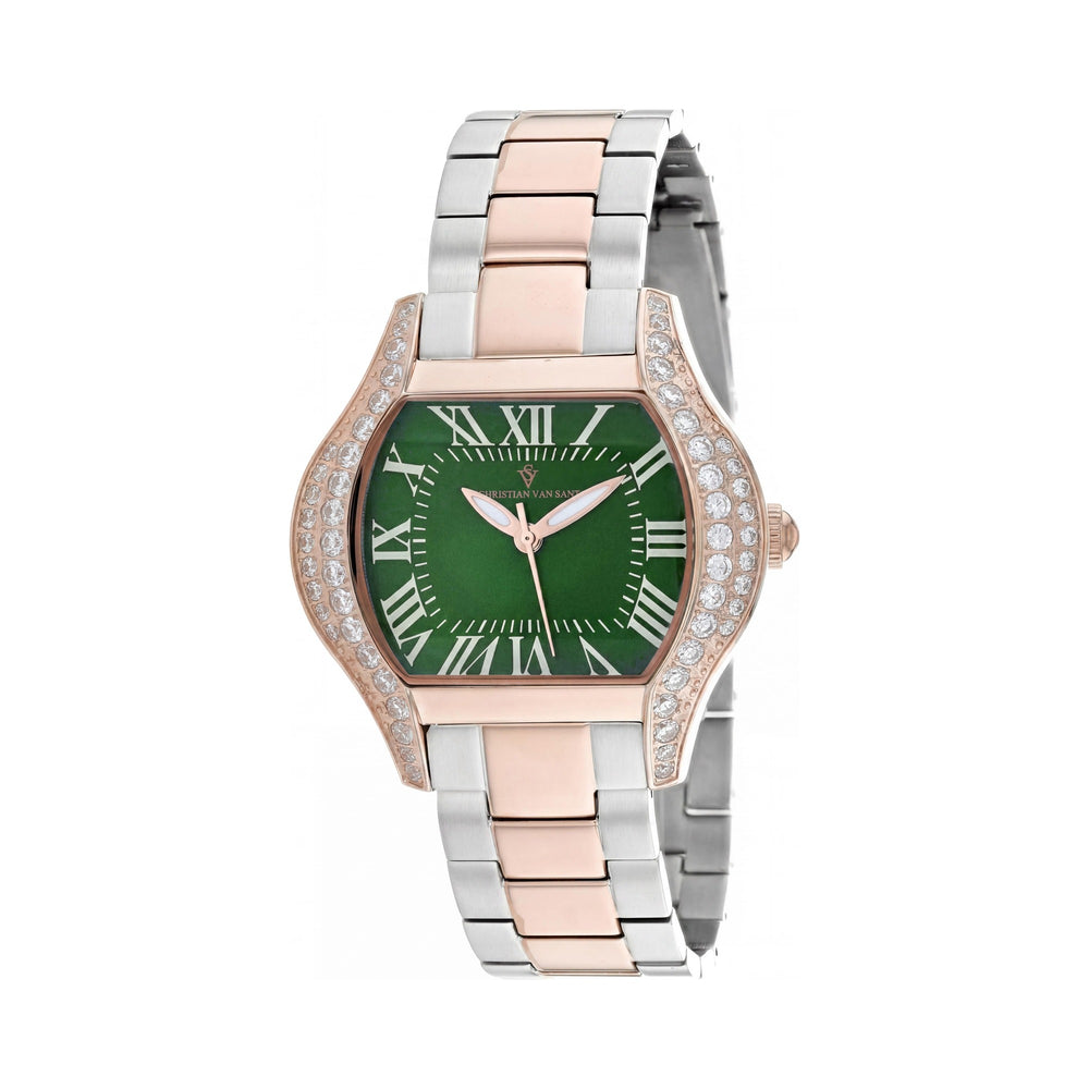 Reloj de pulsera para mujer Christian Van Sant, caja y pulsera de acero inoxidable, esfera verde, resistente al agua.