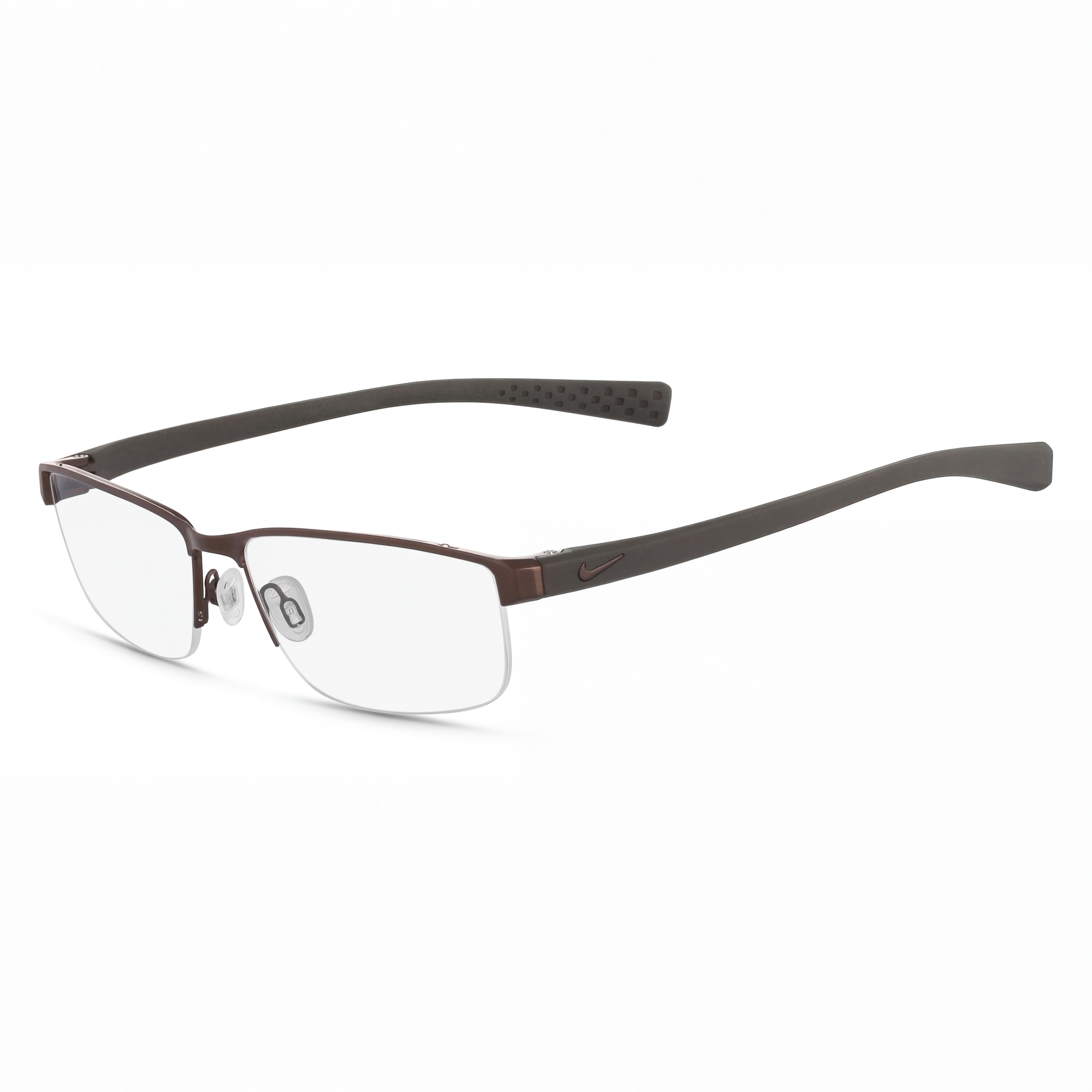 Gafas oftálmicas casuales para hombre Nike, armazón nogal-caqui militar, lentes de plástico transparente 56-16-140, Photo 1