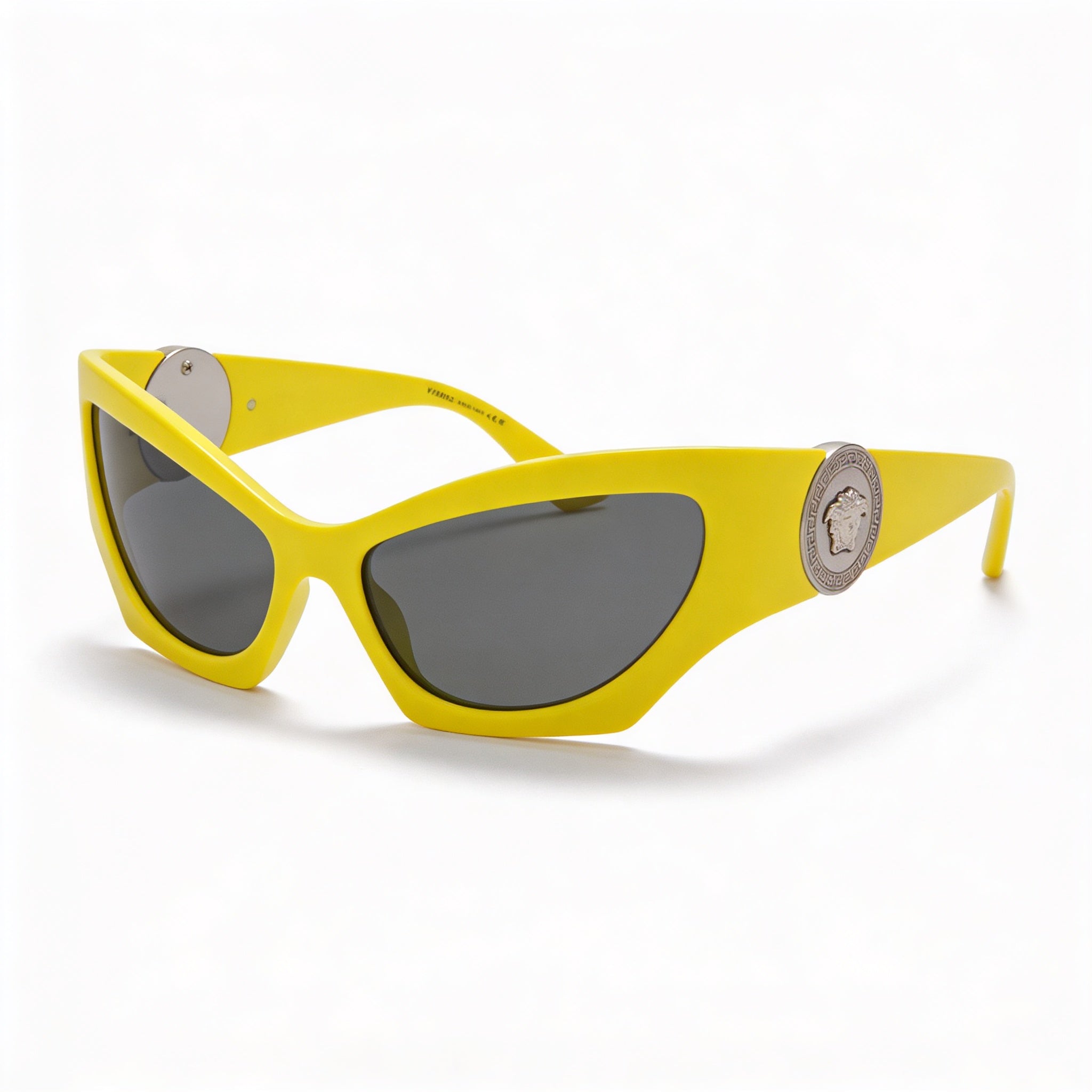Versace VE4450 Women's Cat Eye Yellow Dark Grey Plastic Frame Sunglasses with Grey Lenses 100% UV Protection 60mm, Photo 1