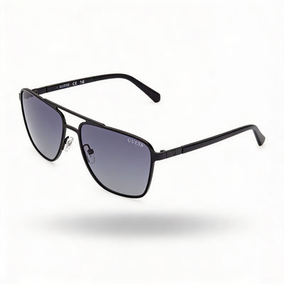 GUESS Contemporáneo Unisex, Montura de Metal Negro Mate, Lentes de Humo de Triacetato de Celulosa No Polarizadas con Protección UV 60mm