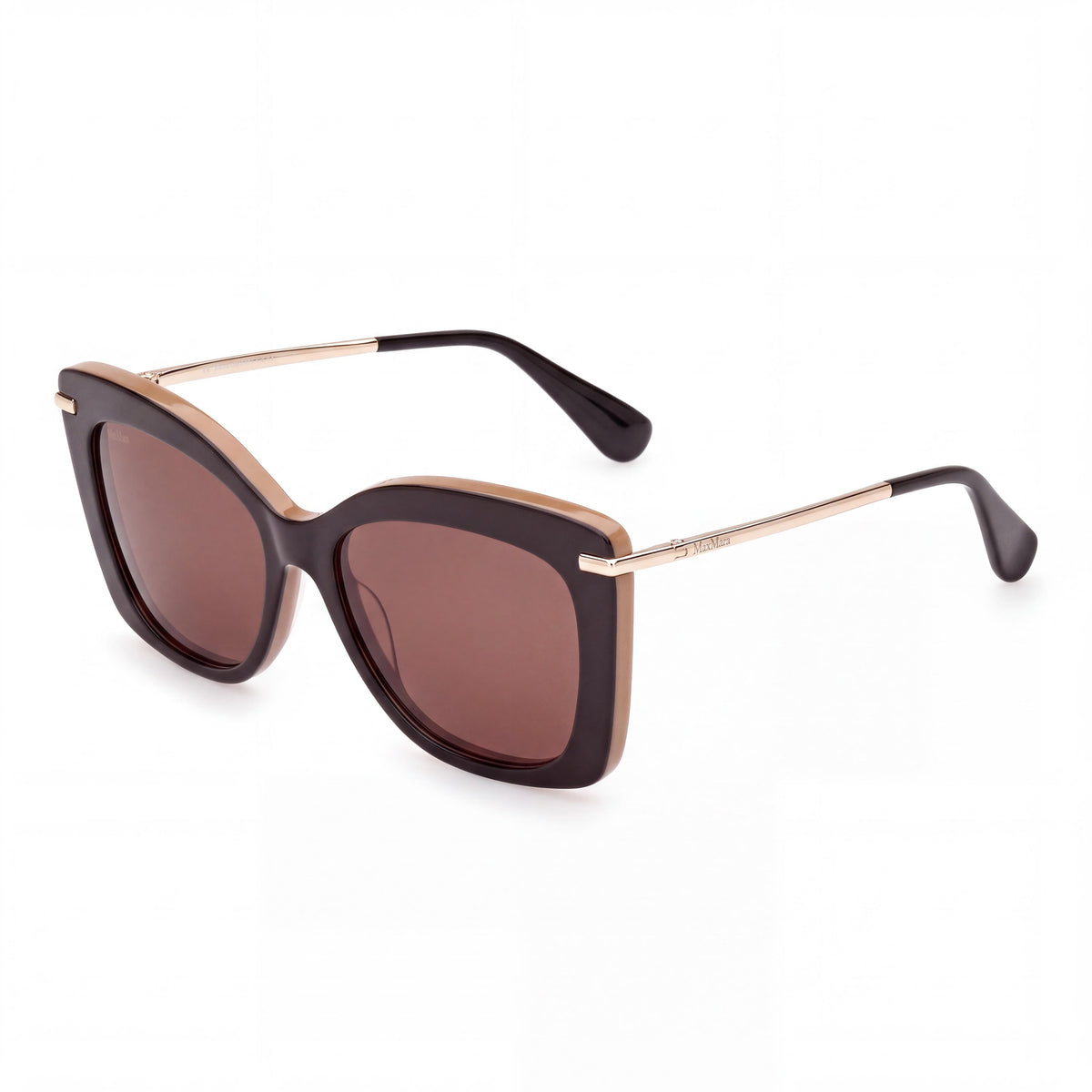 MaxMara Mm0101 Gafas de Mujer con Montura de Acetato Marrón Oscuro Brillante / Oro Pálido Brillante 55mm, Photo 1