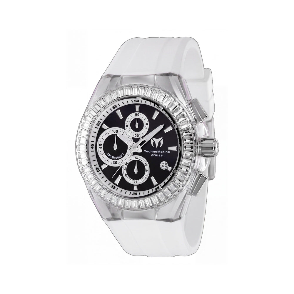 Technomarine Cruise TM-121147 Reloj de cuarzo cronógrafo de acero inoxidable de 45 mm para hombre, esfera negra, correa de silicona, 20 ATM