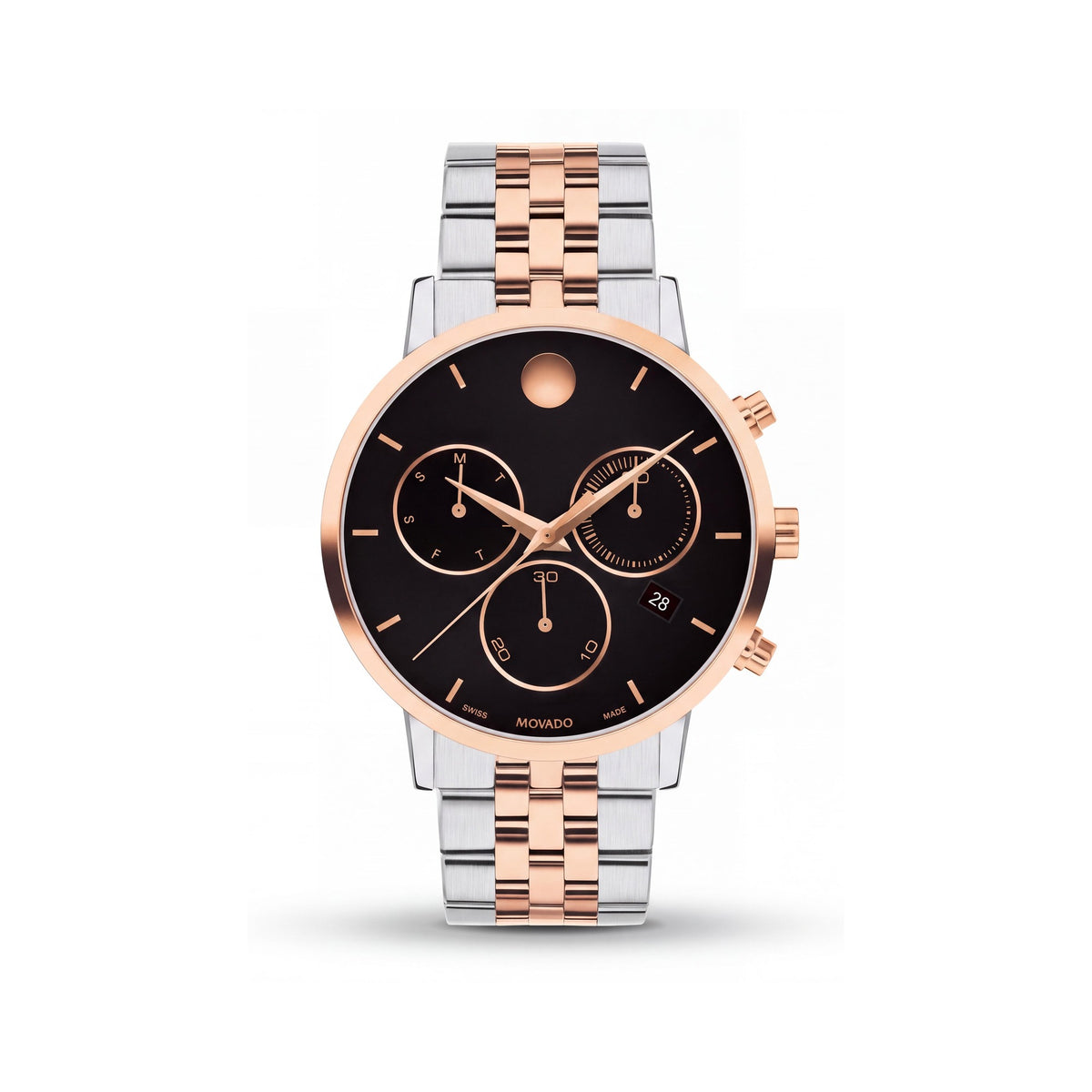 Movado Men's Museum Classic Chronograph Watch, 42mm, Silver Gold Black Two-Tone Stainless Steel Bracelet, Photo 1