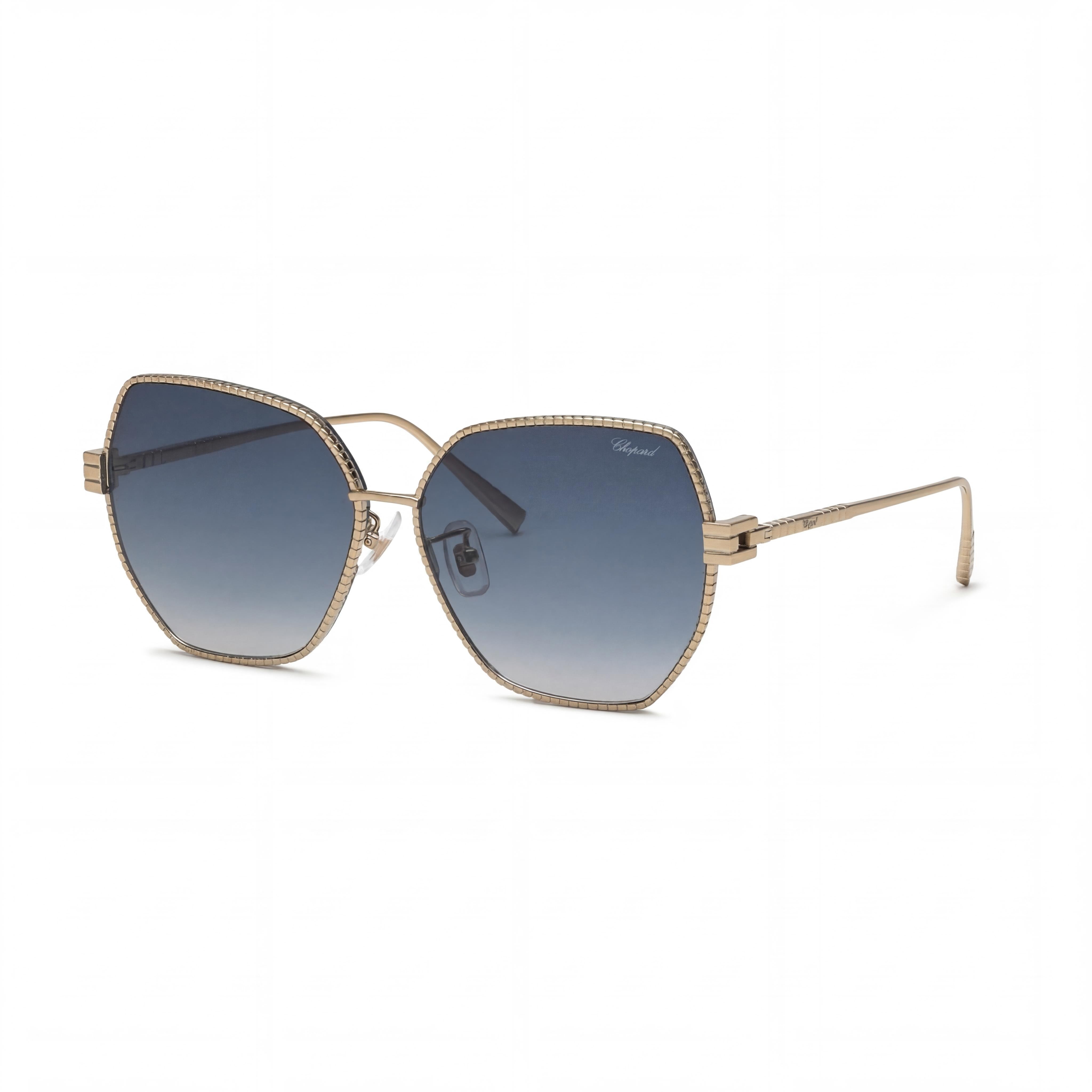 Chopard Schl28m Sunglasses for Women, Shiny Camel Titanium Frame with Blue Gradient Blue Lenses, 59mm, Photo 1