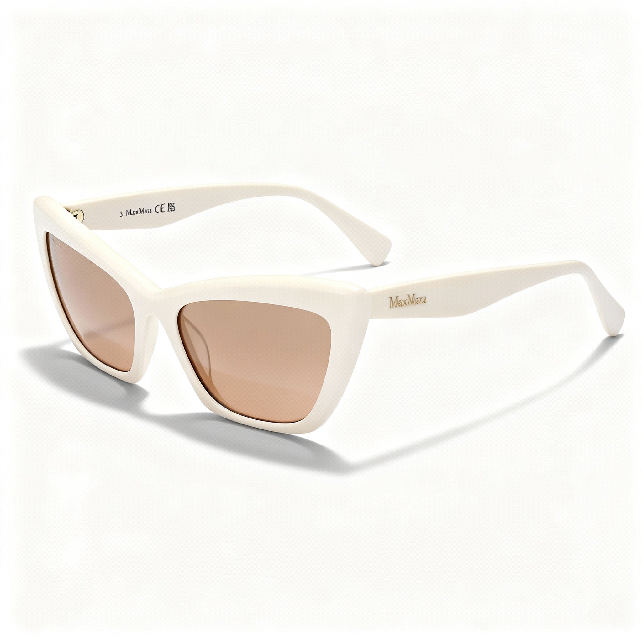 Gafas de sol modernas MaxMara de plástico para mujer, montura de espejo dorado blanco brillante, lentes de espejo marrones, 57-18-145, Photo 1